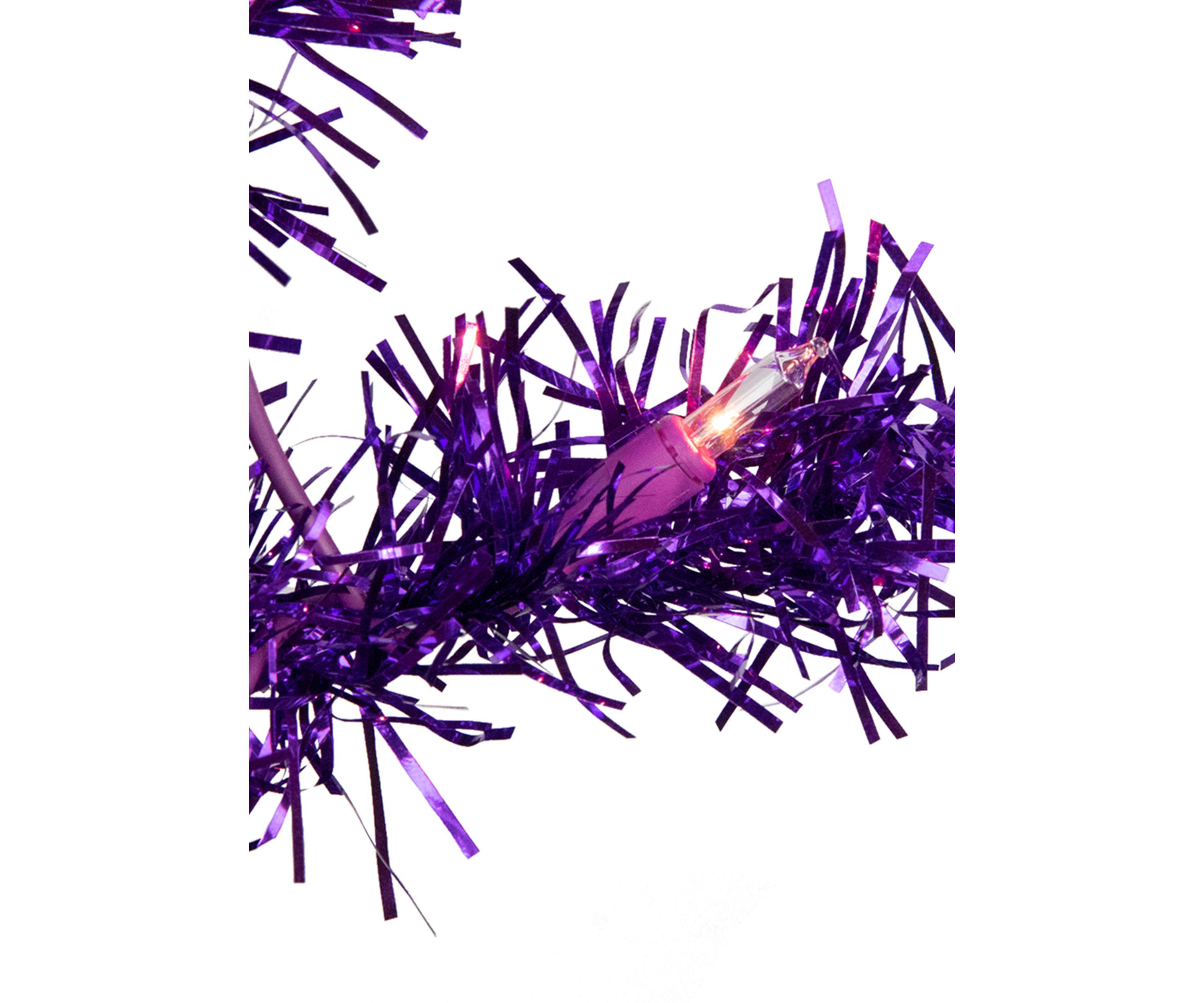 6 Pre-Lit Purple Artificial Tinsel Christmas Tree  Clear Lights