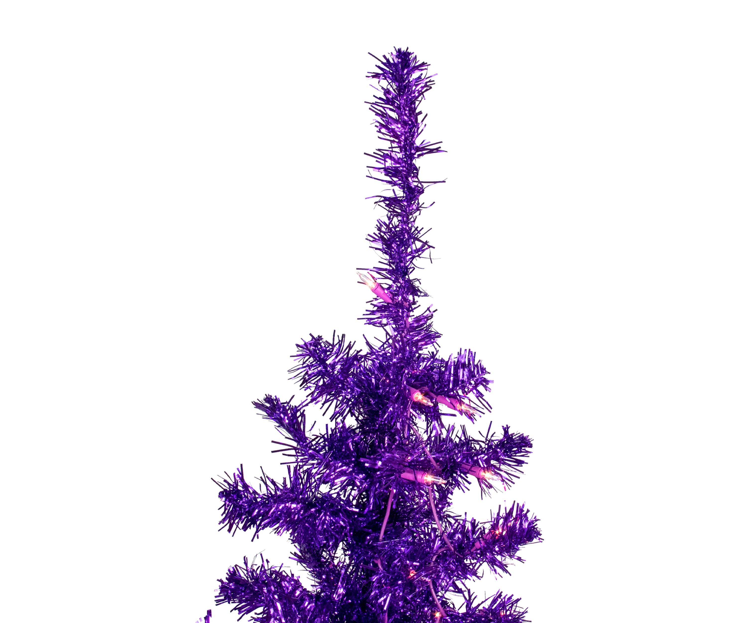 6 Pre-Lit Purple Artificial Tinsel Christmas Tree  Clear Lights