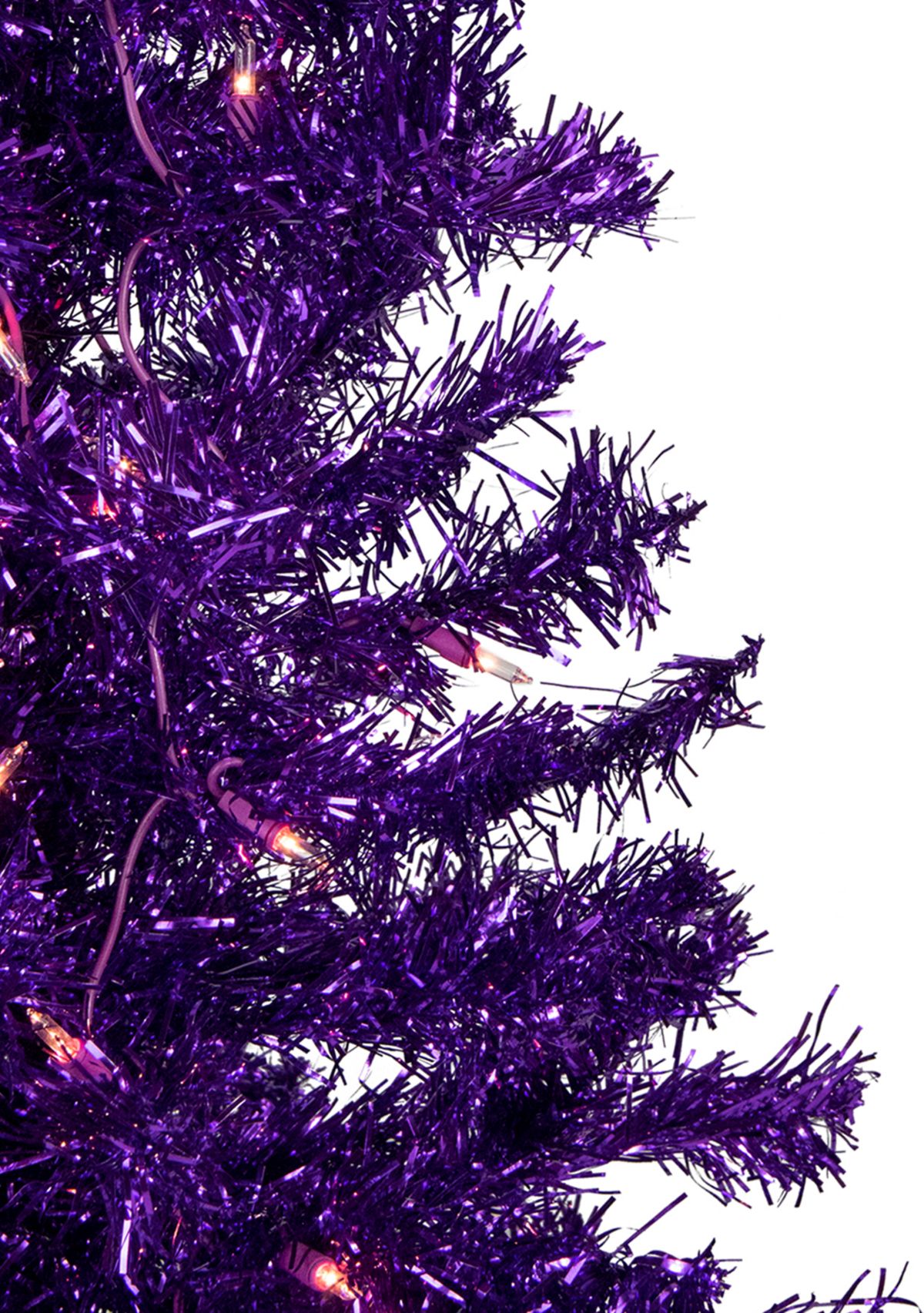 6 Pre-Lit Purple Artificial Tinsel Christmas Tree  Clear Lights