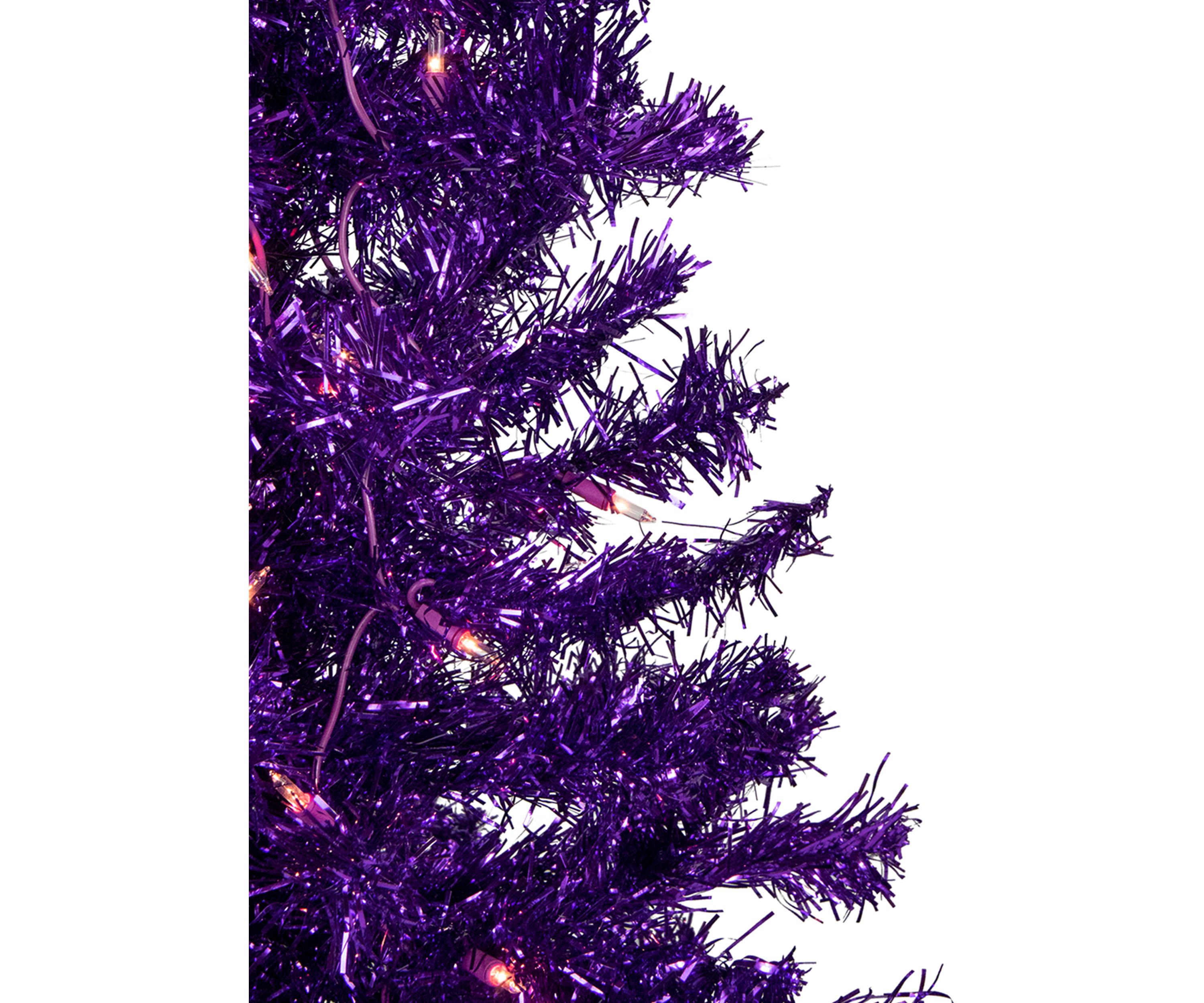 6 Pre-Lit Purple Artificial Tinsel Christmas Tree  Clear Lights