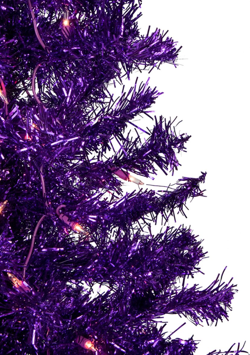 6 Pre-Lit Purple Artificial Tinsel Christmas Tree  Clear Lights