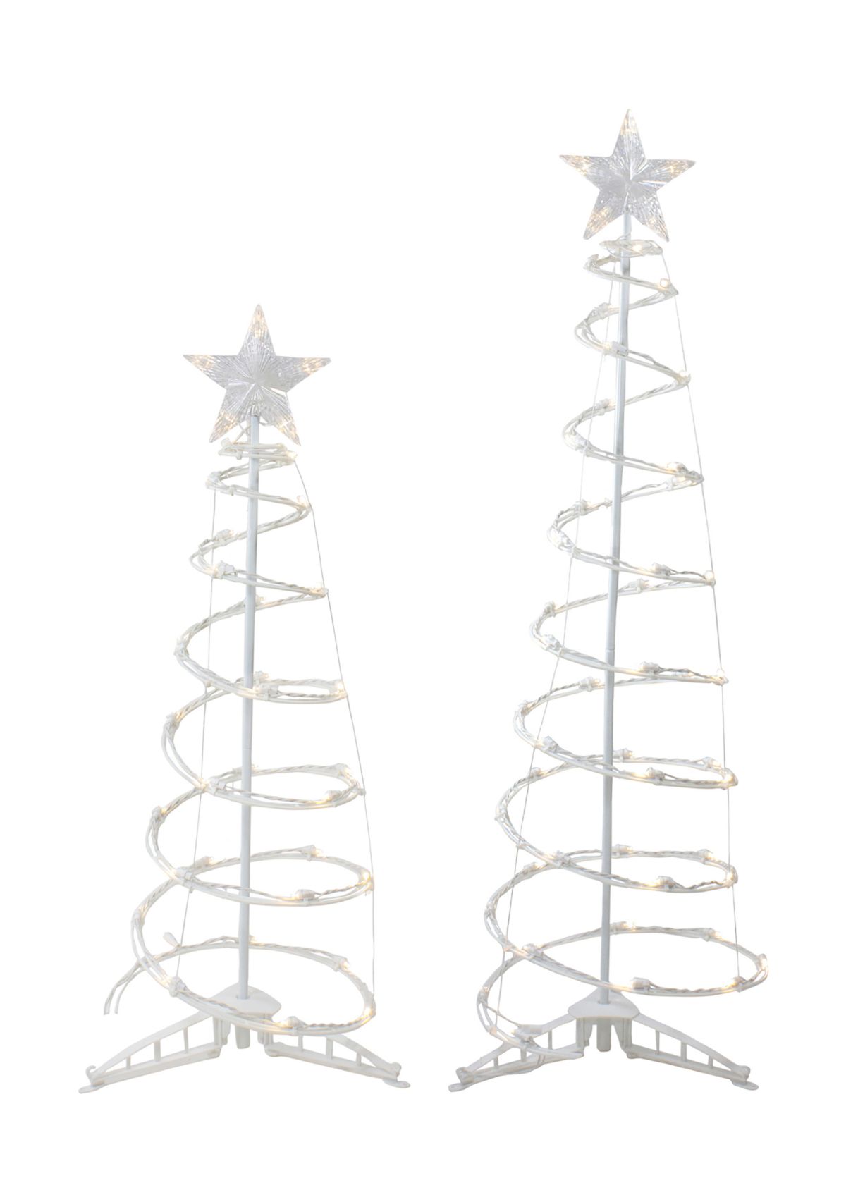 Set of 2 LED Lighted Warm White Outdoor Spiral Christmas Cone Trees 3  4