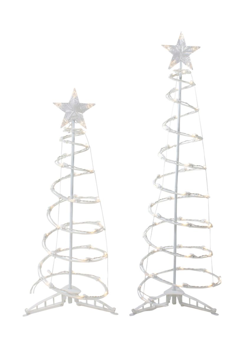 Set of 2 LED Lighted Warm White Outdoor Spiral Christmas Cone Trees 3  4