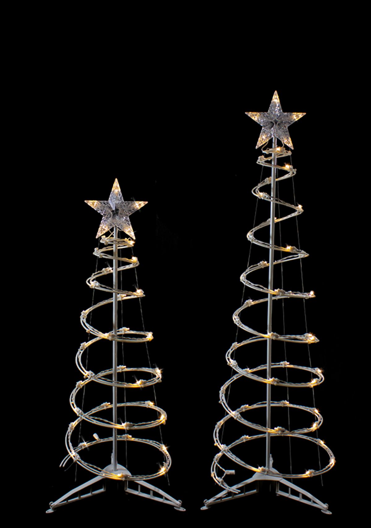 Set of 2 LED Lighted Warm White Outdoor Spiral Christmas Cone Trees 3  4