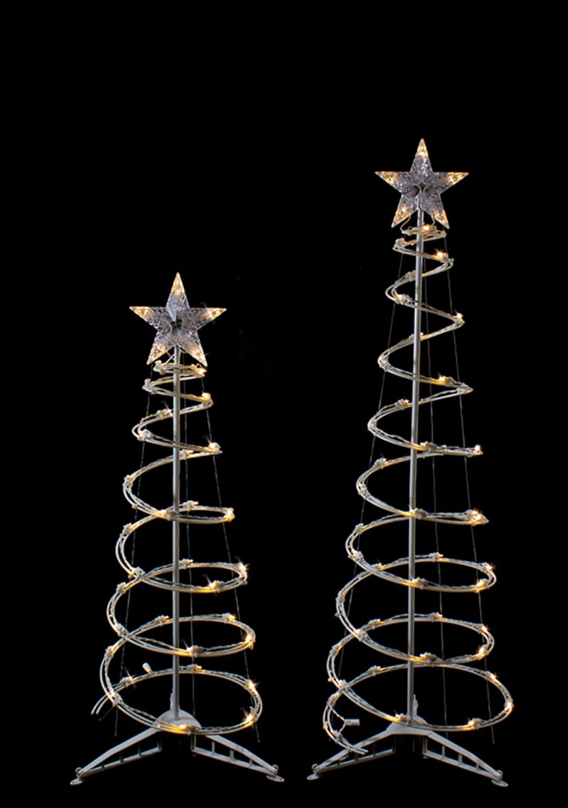 Set of 2 LED Lighted Warm White Outdoor Spiral Christmas Cone Trees 3  4