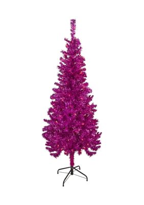 Northlight 6' Pre-Lit Pink Artificial Tinsel Christmas Tree Clear Lights