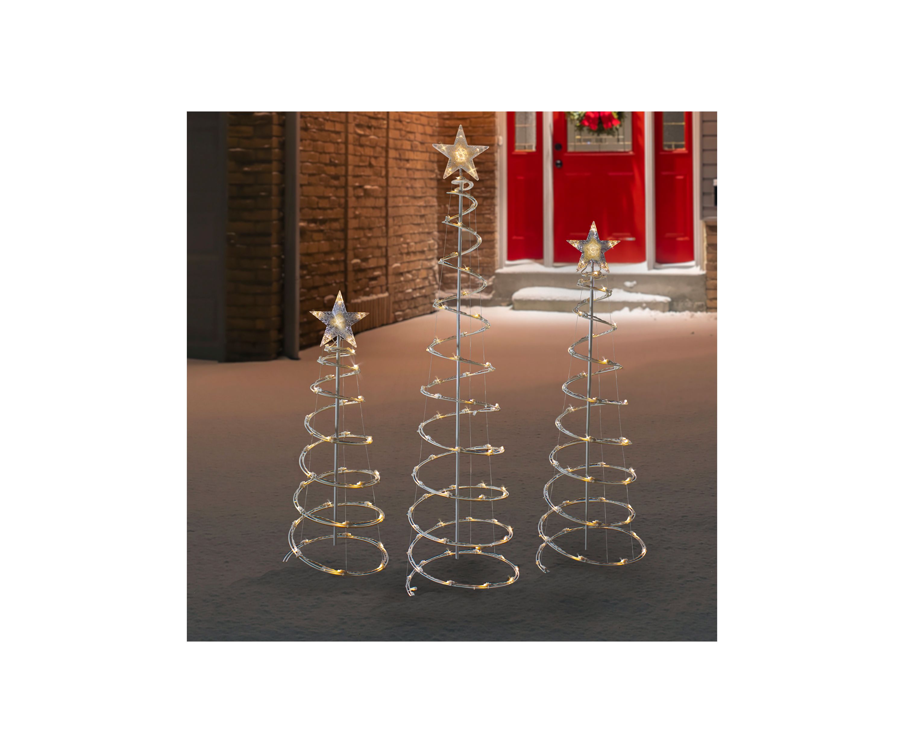 Set of 3 LED Lighted Warm White Outdoor Spiral Christmas Cone Trees 3  4  and 6