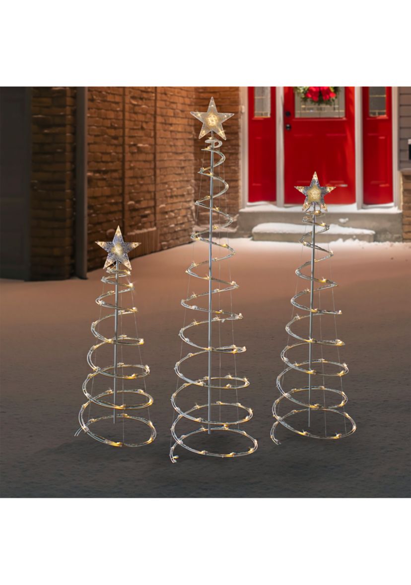 Set of 3 LED Lighted Warm White Outdoor Spiral Christmas Cone Trees 3  4  and 6