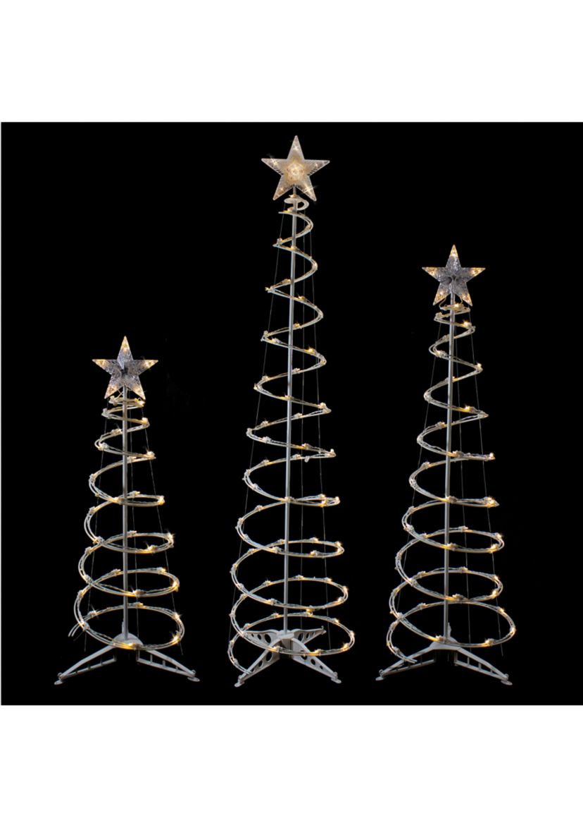 Set of 3 LED Lighted Warm White Outdoor Spiral Christmas Cone Trees 3  4  and 6