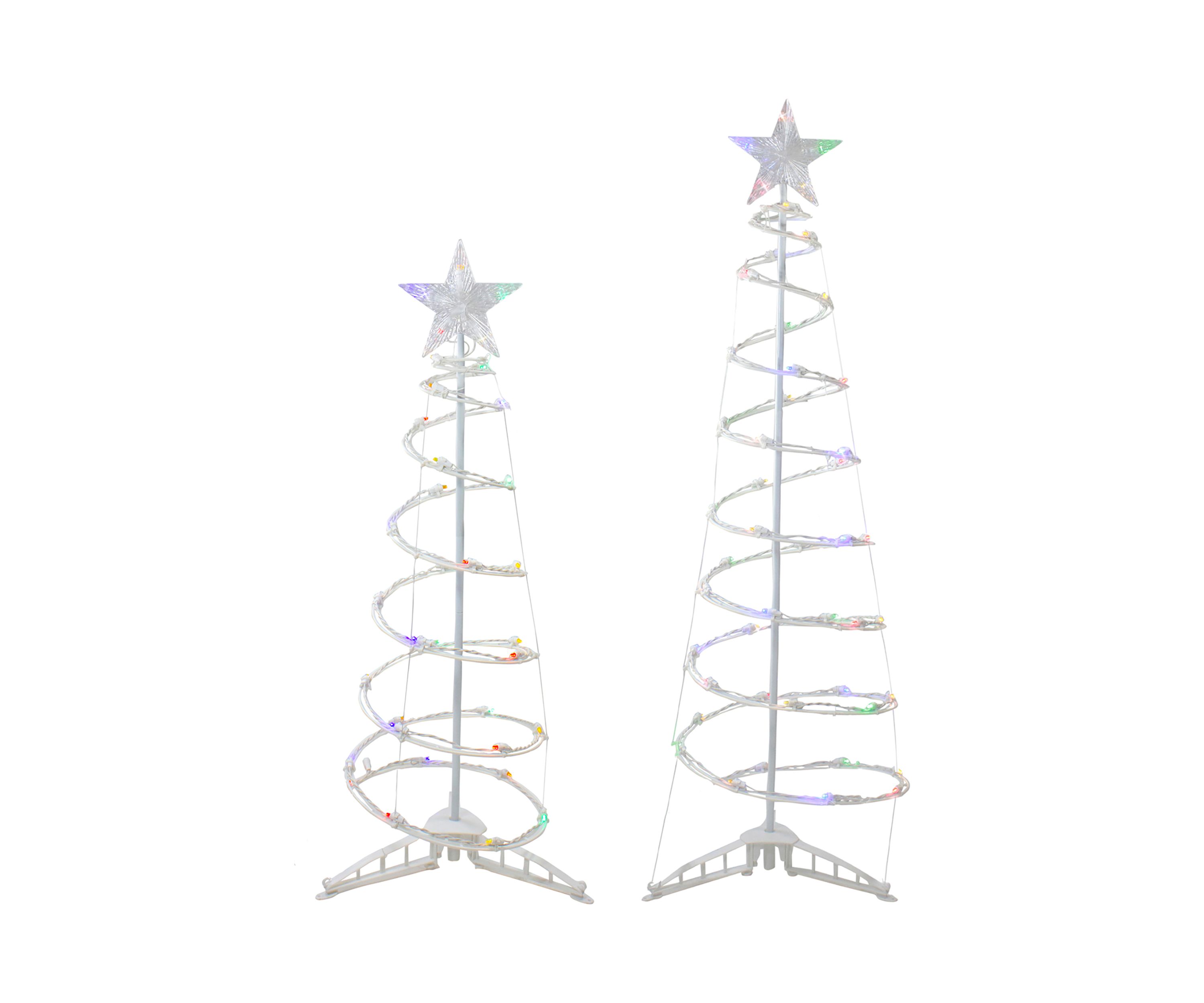 Set of 2 LED Lighted Multi-Color Outdoor Spiral Christmas Cone Trees 3  4