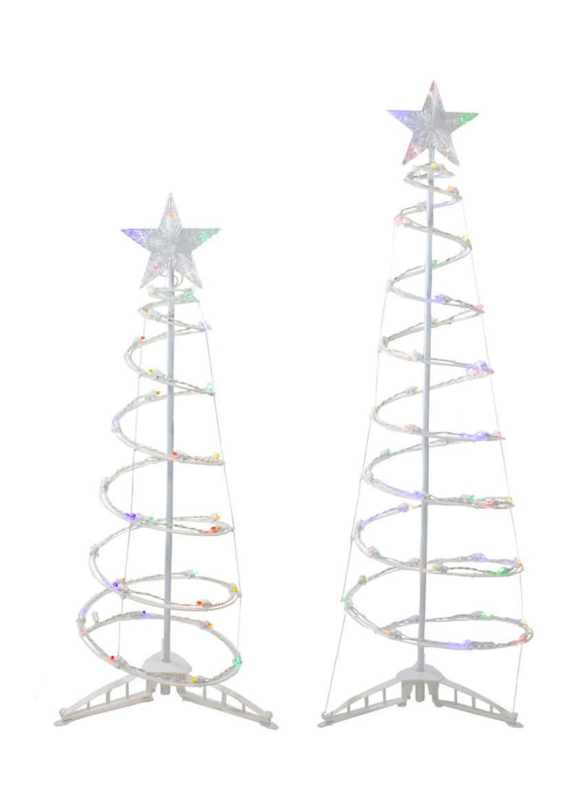 Set of 2 LED Lighted Multi-Color Outdoor Spiral Christmas Cone Trees 3  4