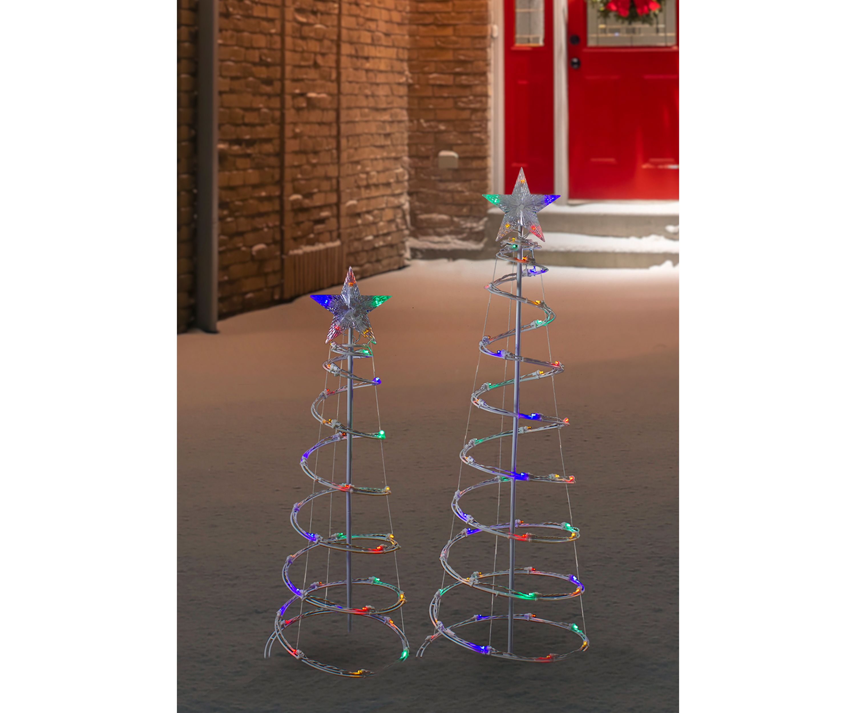 Set of 2 LED Lighted Multi-Color Outdoor Spiral Christmas Cone Trees 3  4
