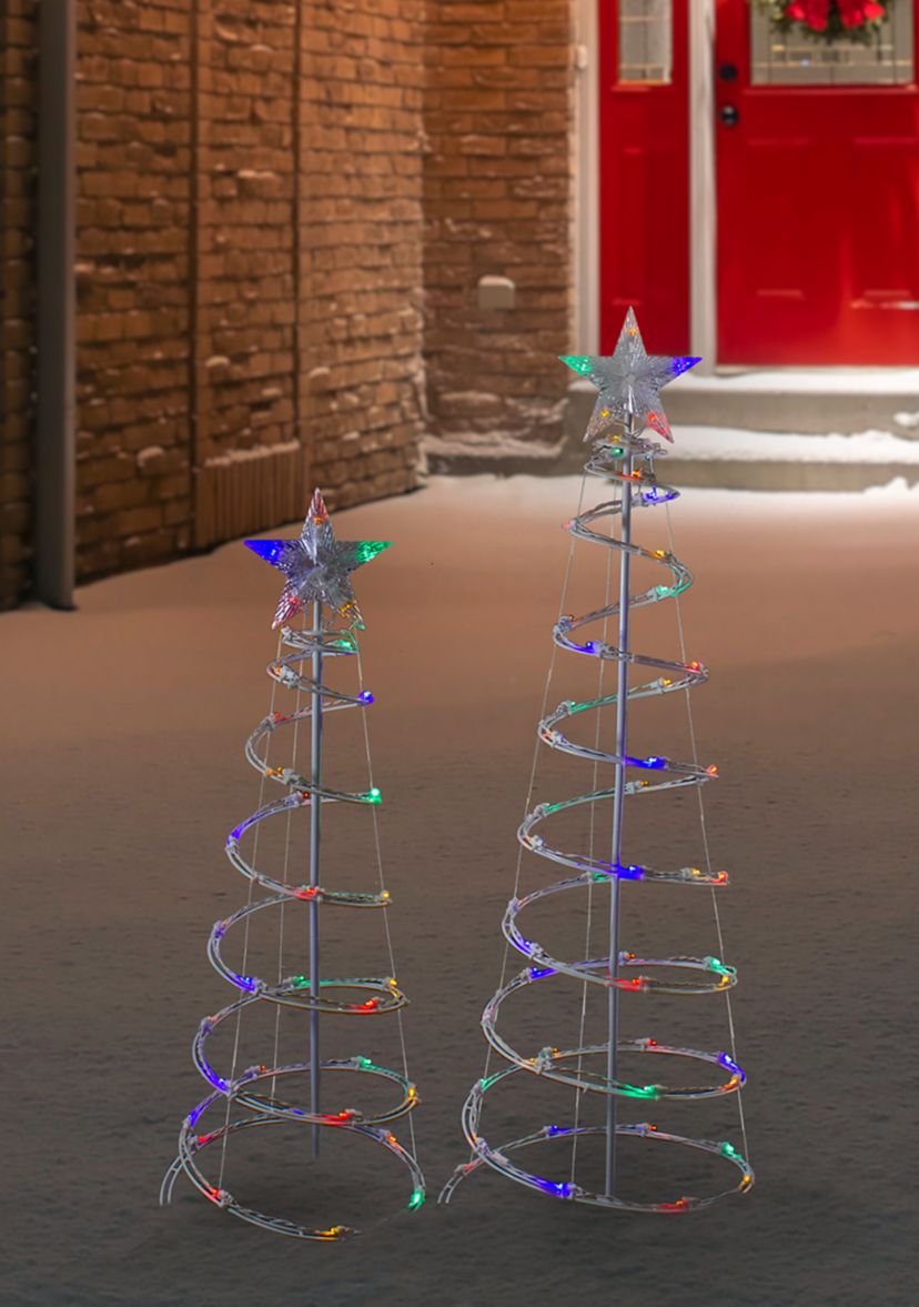 Set of 2 LED Lighted Multi-Color Outdoor Spiral Christmas Cone Trees 3  4