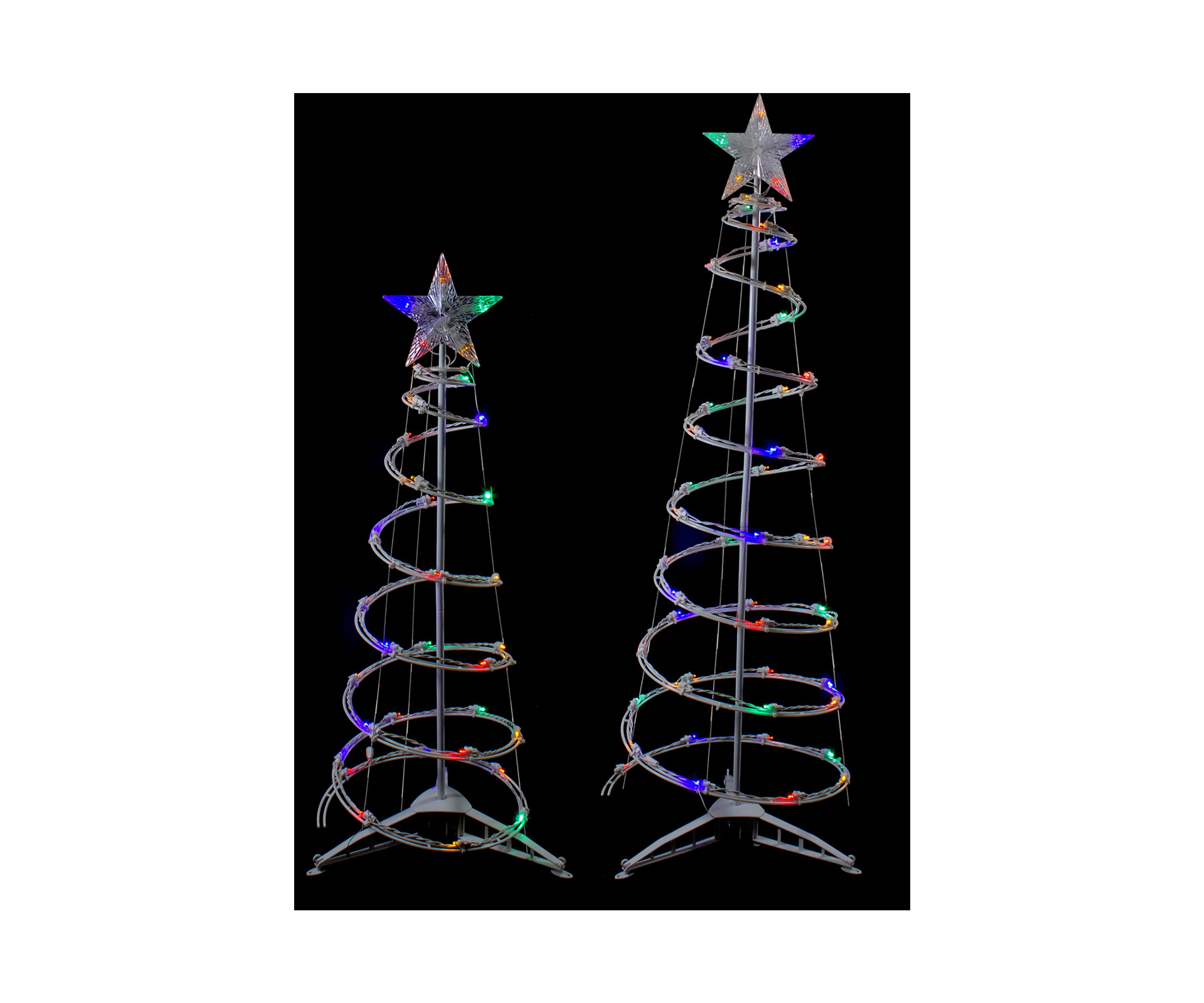 Set of 2 LED Lighted Multi-Color Outdoor Spiral Christmas Cone Trees 3  4