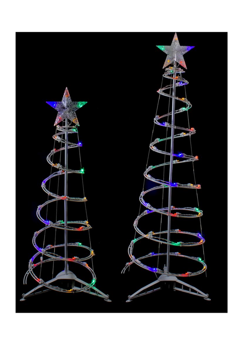 Set of 2 LED Lighted Multi-Color Outdoor Spiral Christmas Cone Trees 3  4