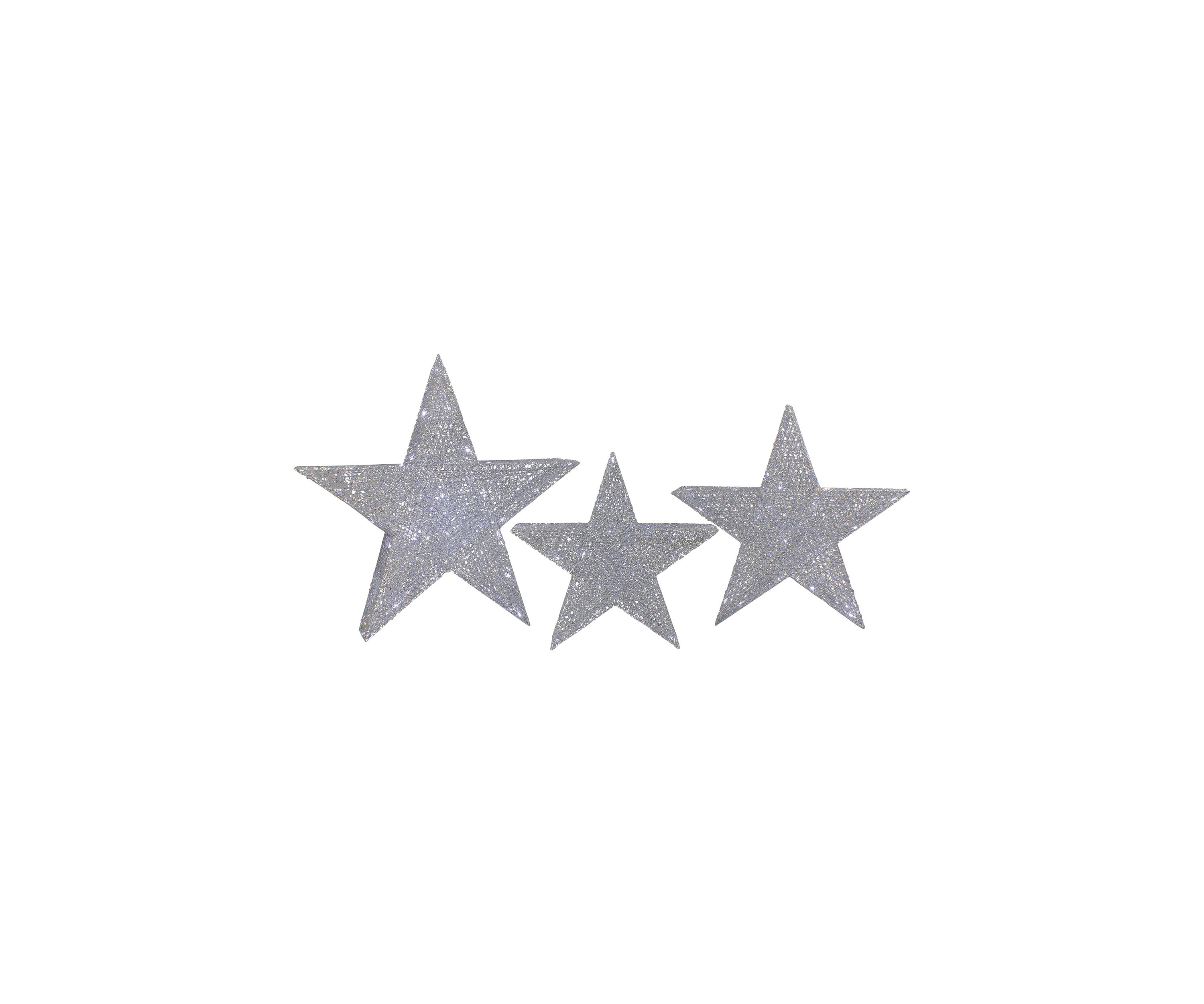 Set of 3 LED Lighted Silver Stars Outdoor Christmas Decorations 24Inch