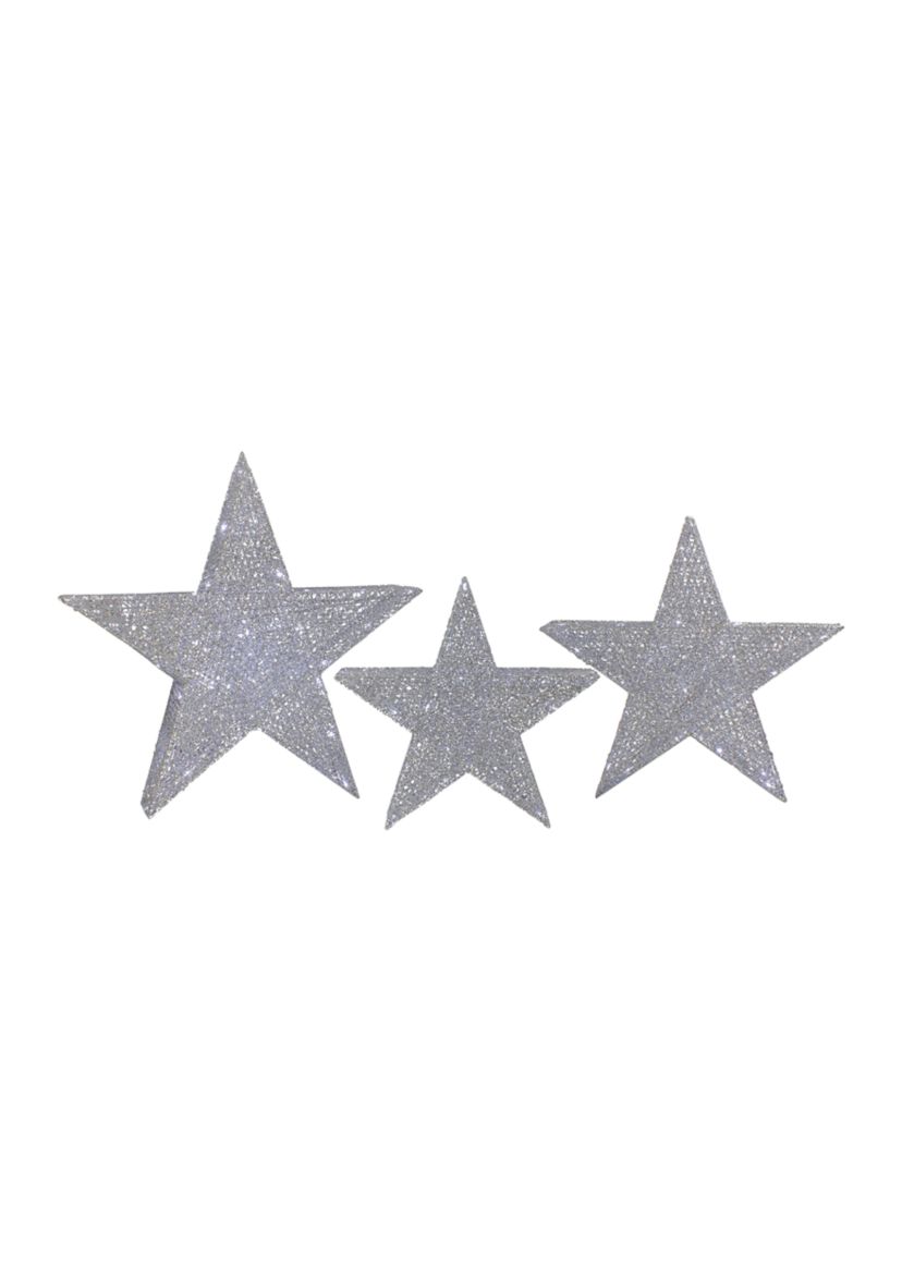 Set of 3 LED Lighted Silver Stars Outdoor Christmas Decorations 24Inch