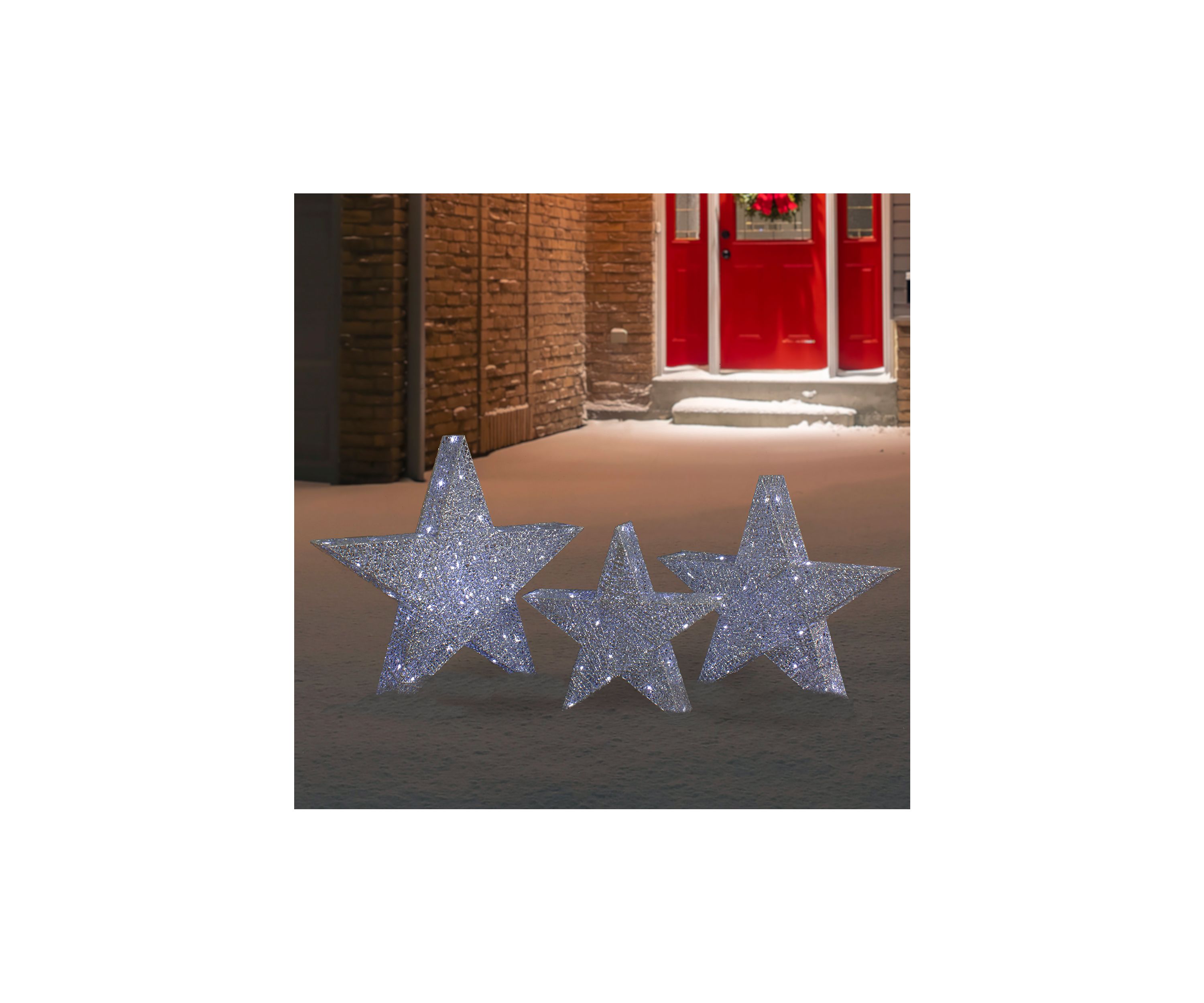 Set of 3 LED Lighted Silver Stars Outdoor Christmas Decorations 24Inch
