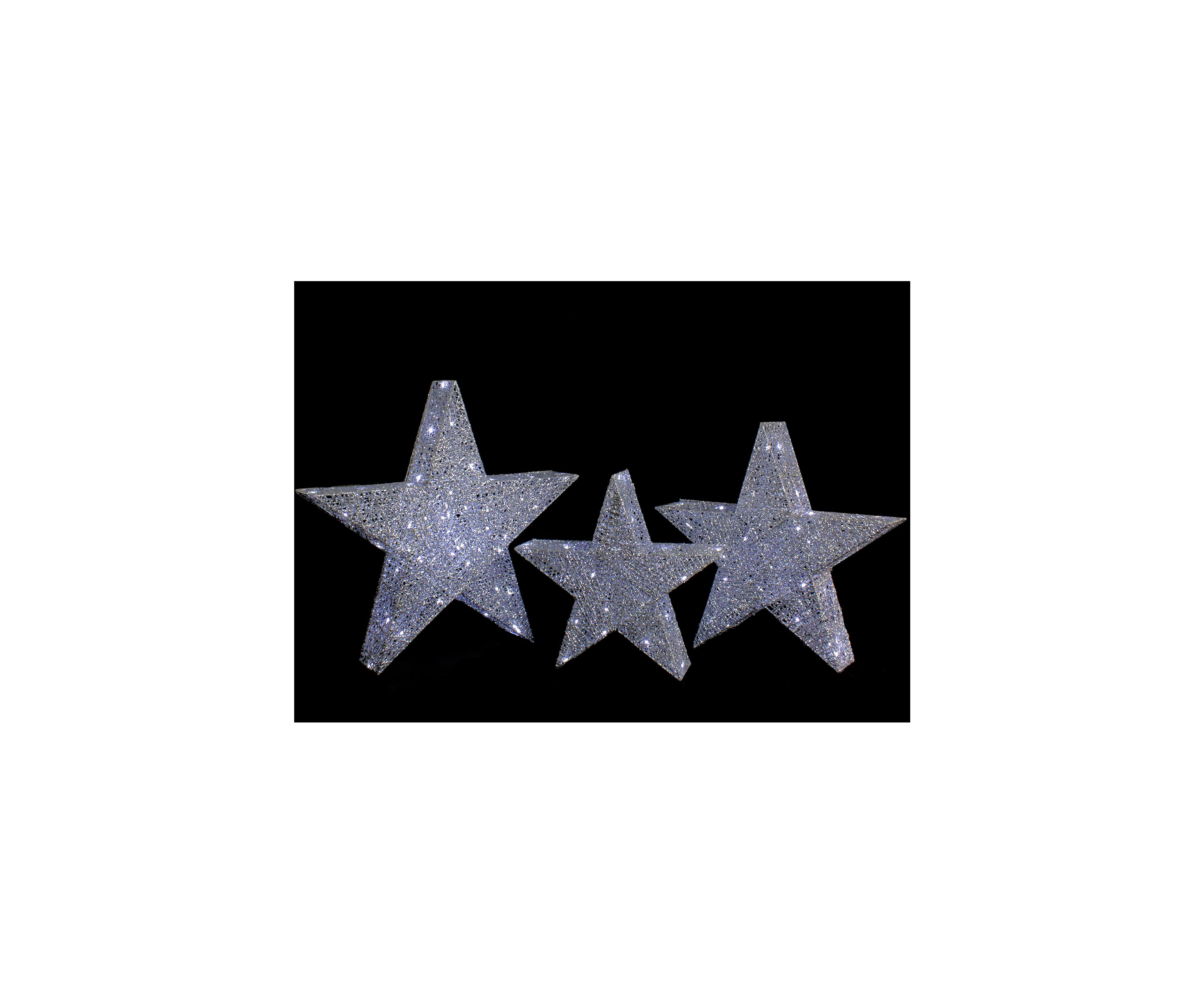 Set of 3 LED Lighted Silver Stars Outdoor Christmas Decorations 24Inch