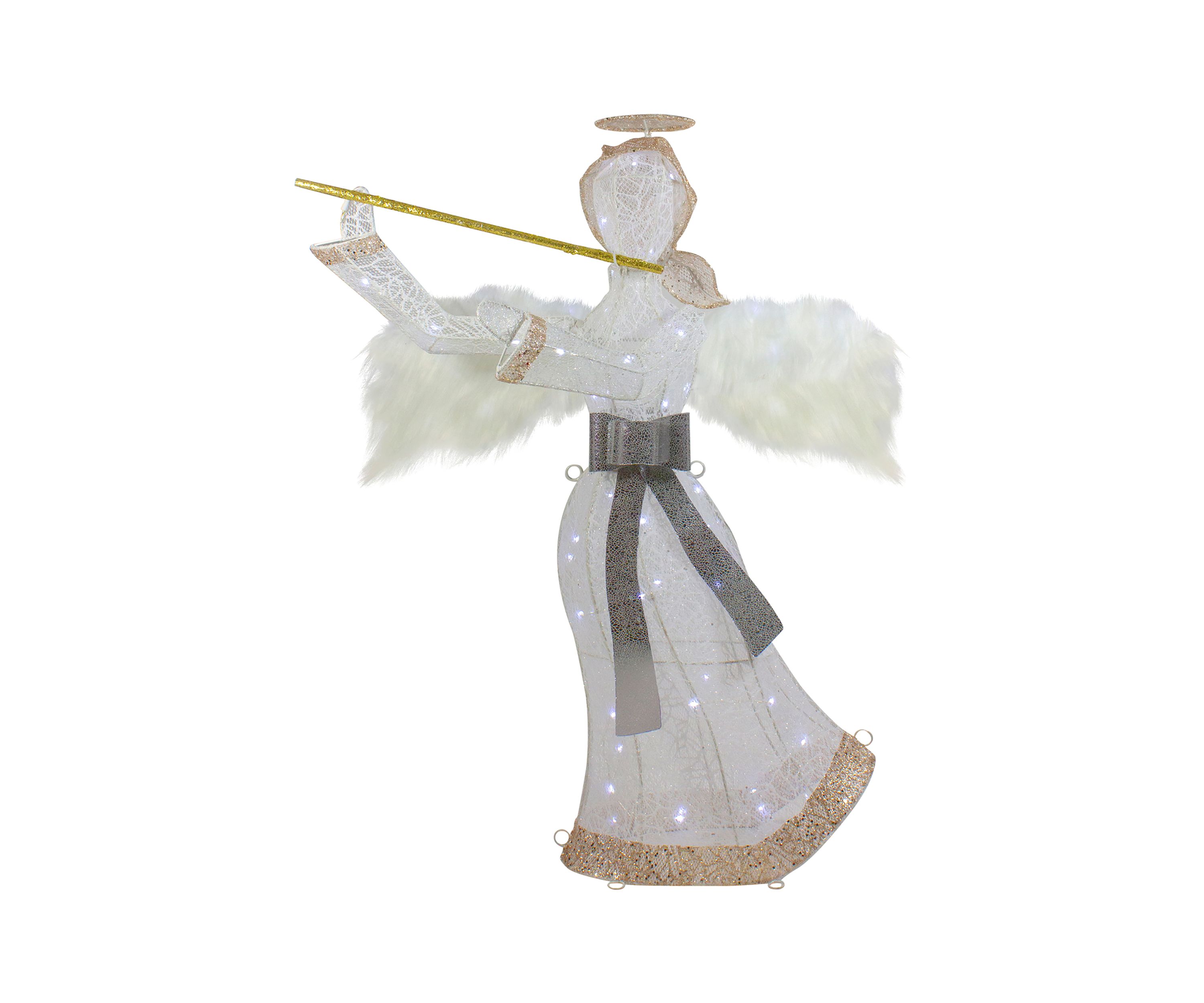 36Inch LED Lighted Lace Angel with Flute Outdoor Christmas Decoration