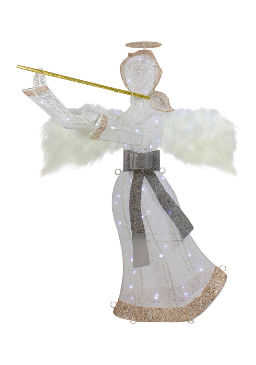 36Inch LED Lighted Lace Angel with Flute Outdoor Christmas Decoration