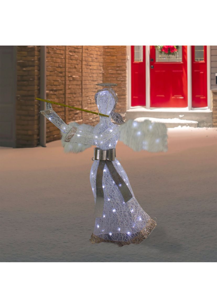 36Inch LED Lighted Lace Angel with Flute Outdoor Christmas Decoration