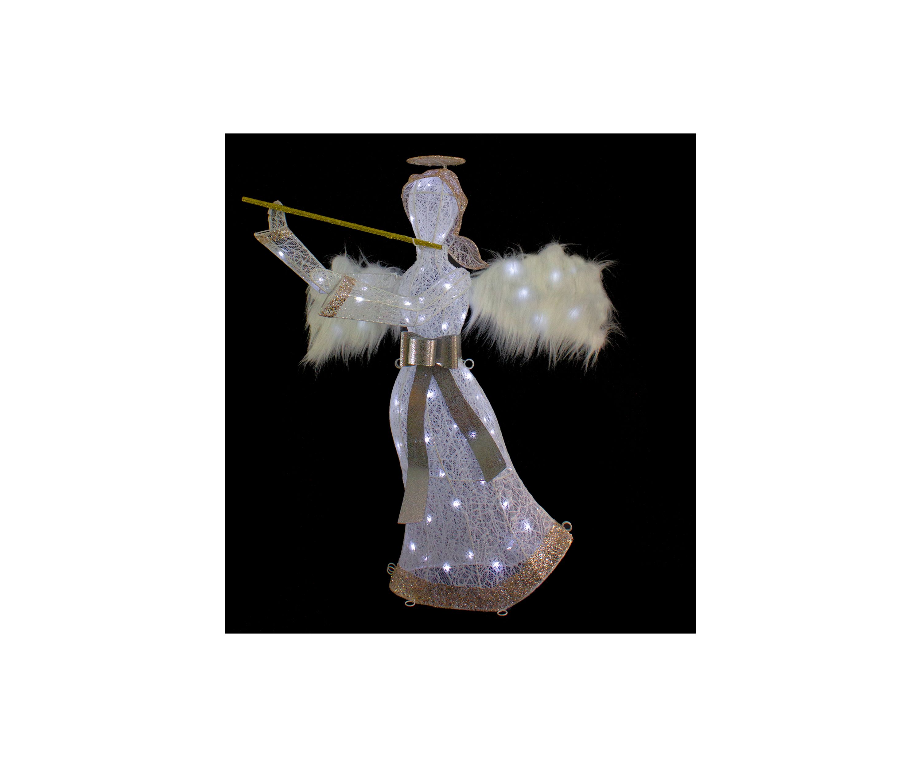 36Inch LED Lighted Lace Angel with Flute Outdoor Christmas Decoration