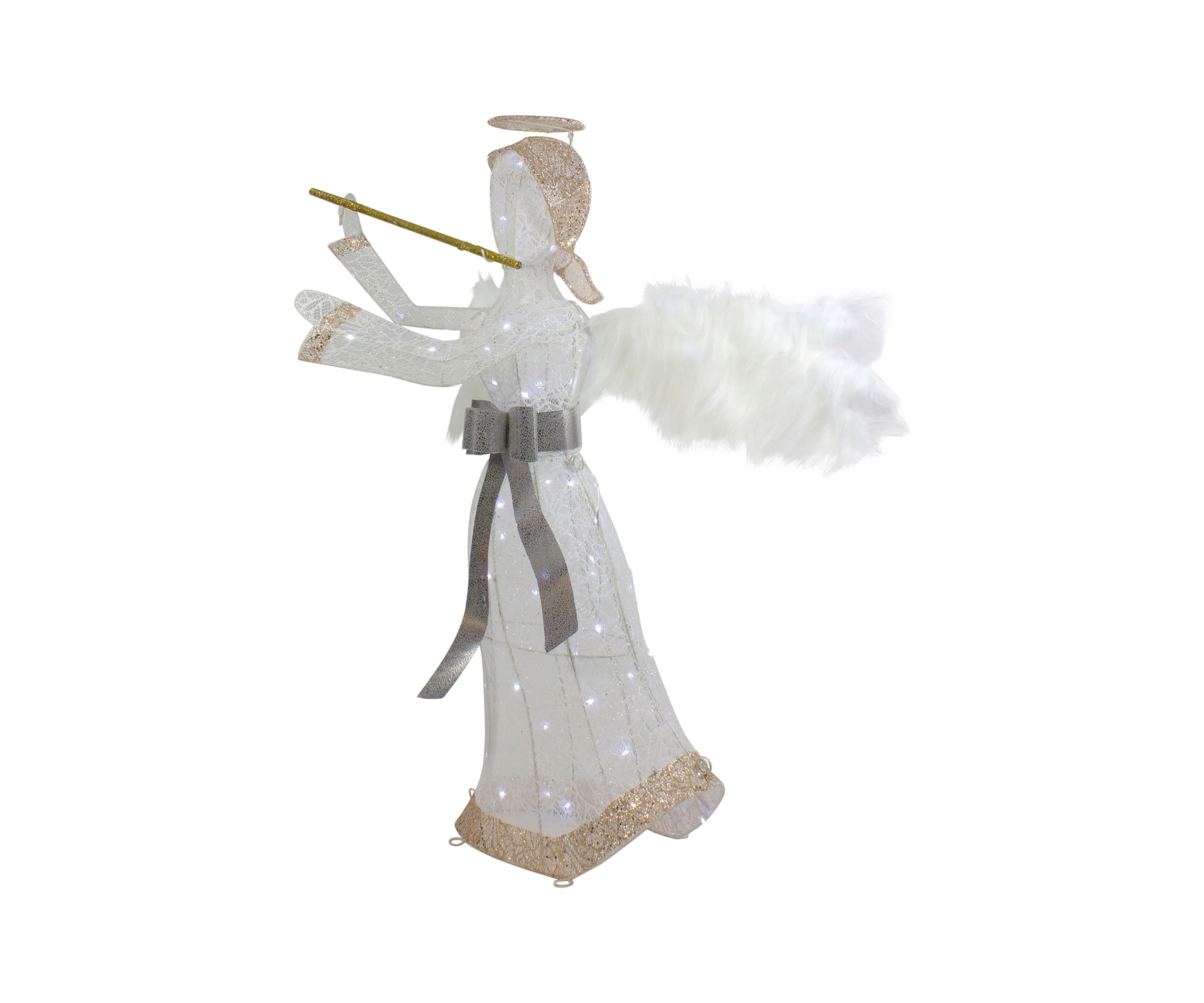 36Inch LED Lighted Lace Angel with Flute Outdoor Christmas Decoration