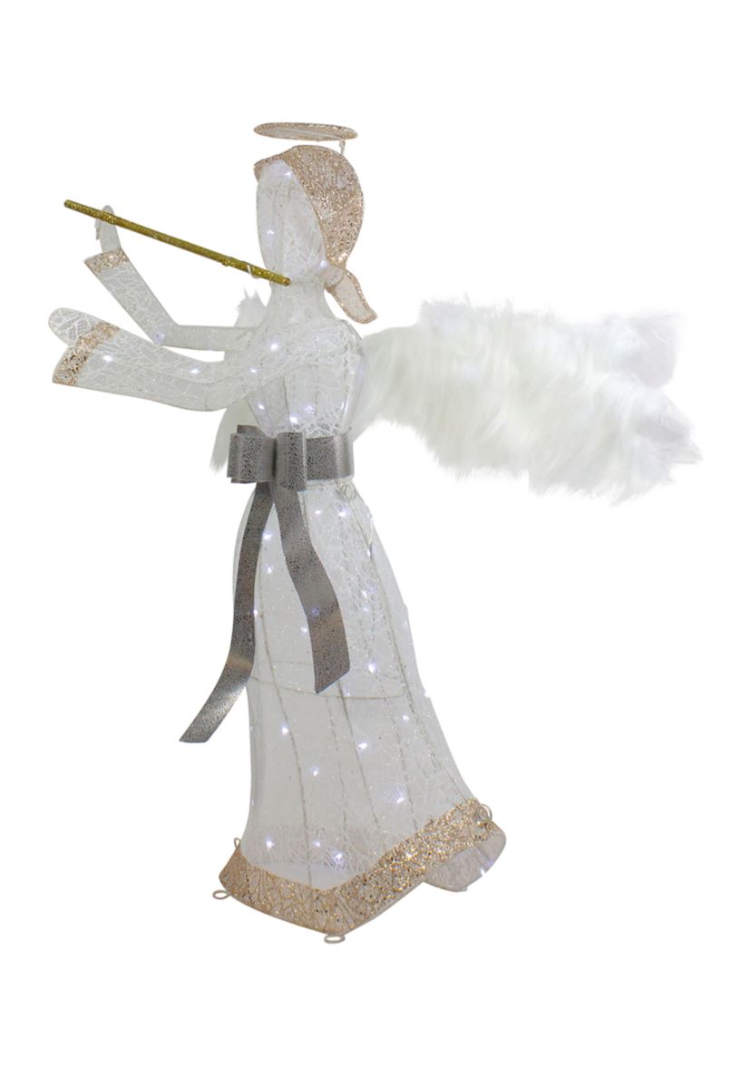 36Inch LED Lighted Lace Angel with Flute Outdoor Christmas Decoration