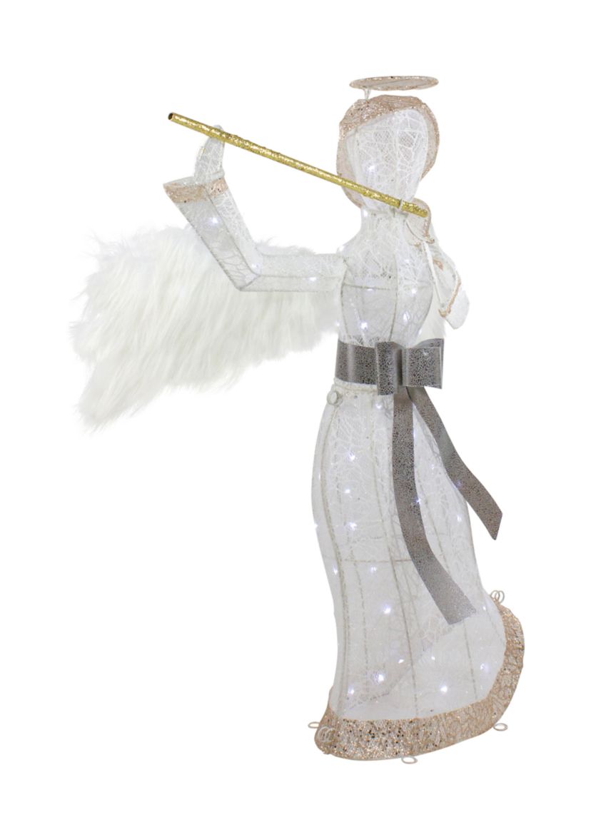 36Inch LED Lighted Lace Angel with Flute Outdoor Christmas Decoration