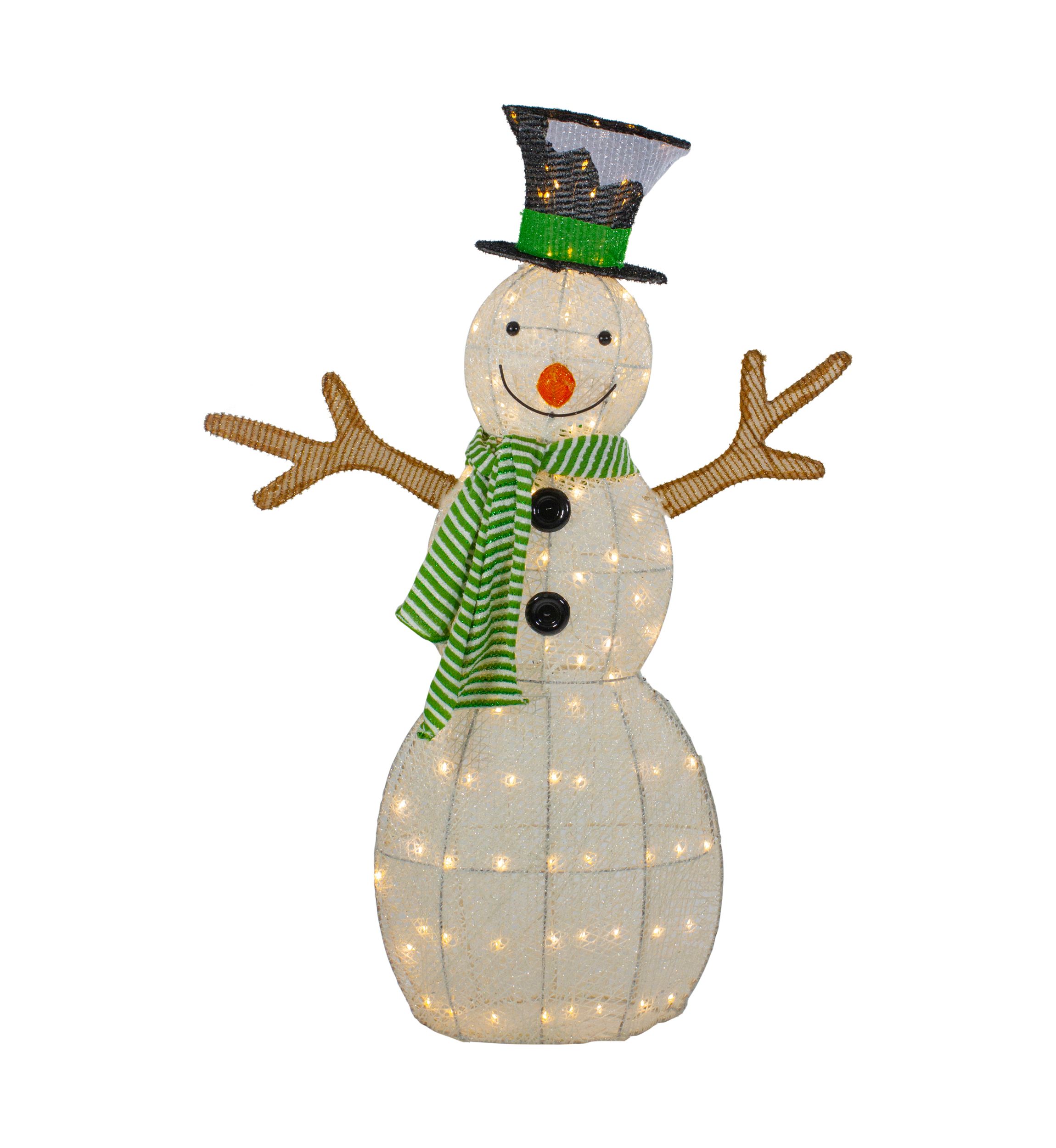 43Inch LED Lighted Snowman with Top Hat and Green Scarf Outdoor Christmas Decoration