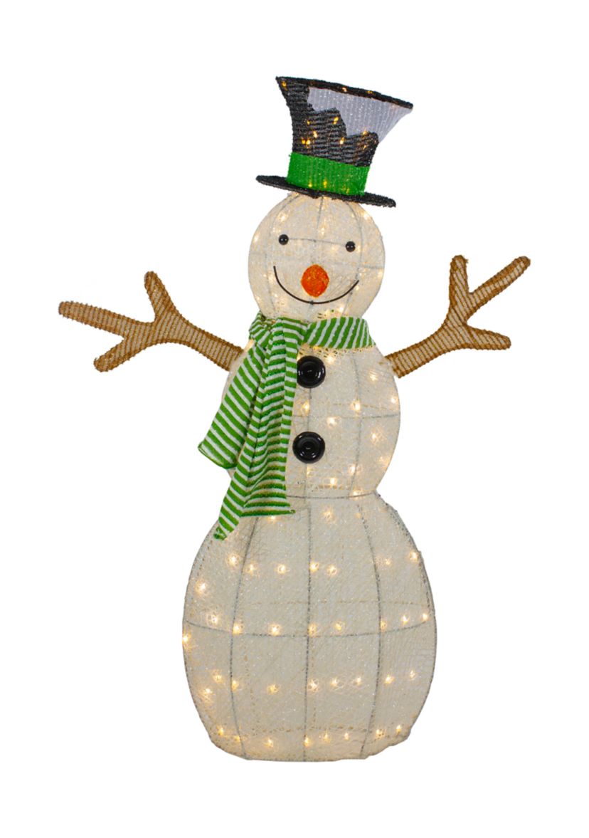 43Inch LED Lighted Snowman with Top Hat and Green Scarf Outdoor Christmas Decoration