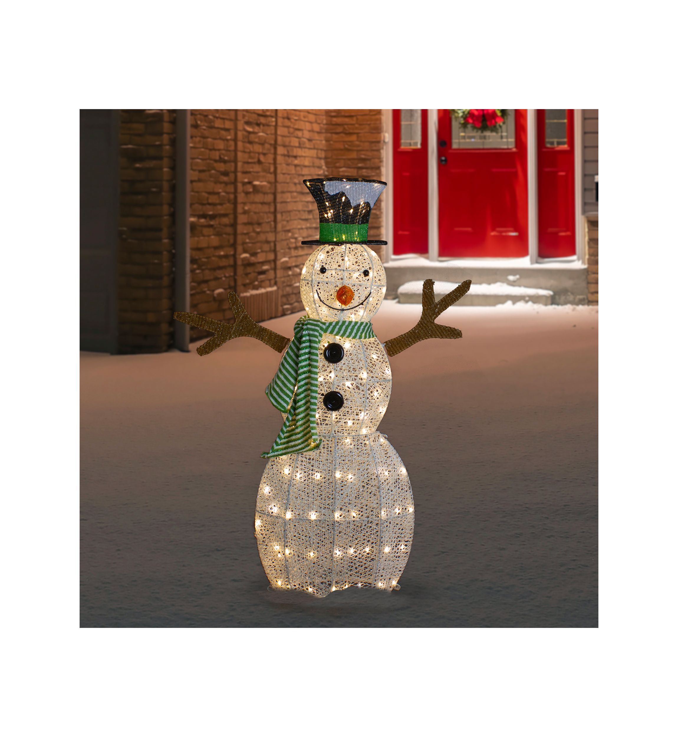 43Inch LED Lighted Snowman with Top Hat and Green Scarf Outdoor Christmas Decoration
