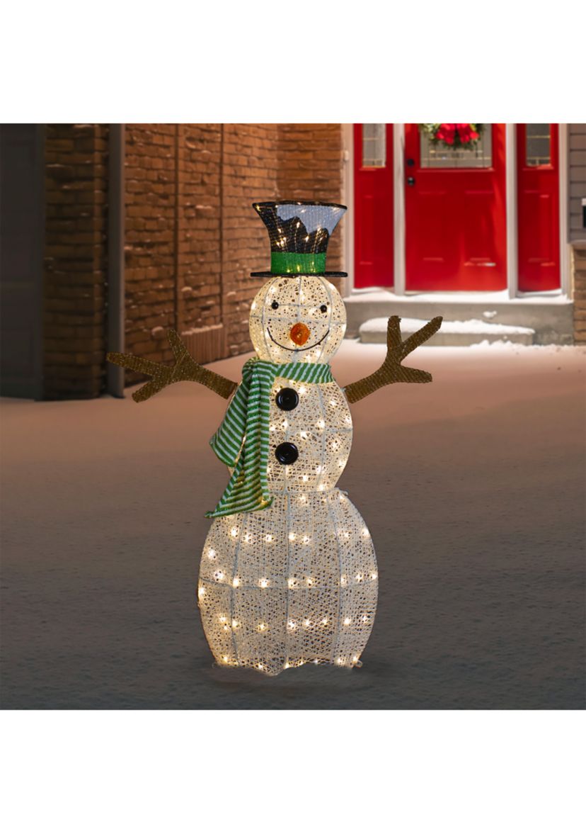 43Inch LED Lighted Snowman with Top Hat and Green Scarf Outdoor Christmas Decoration
