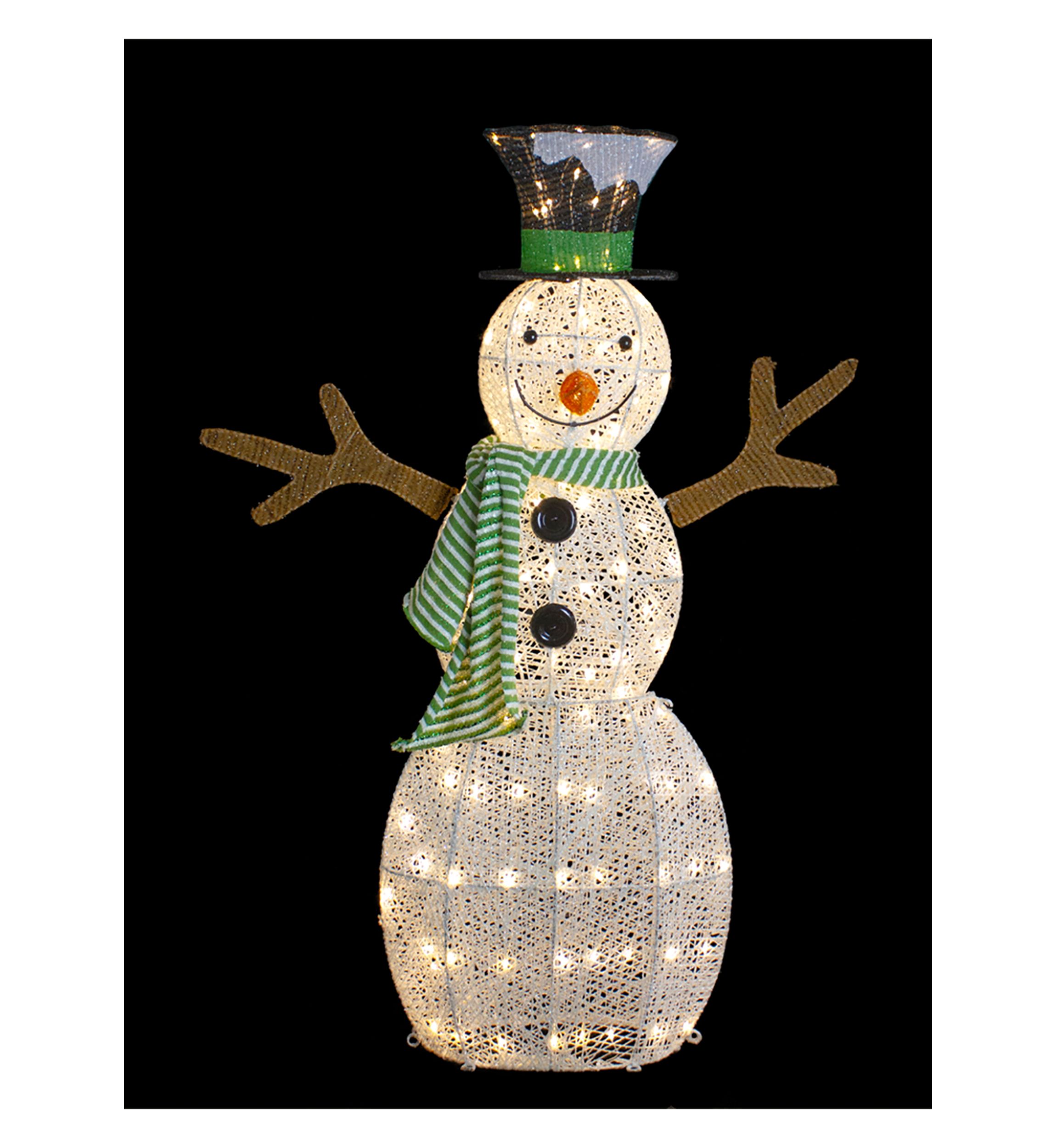43Inch LED Lighted Snowman with Top Hat and Green Scarf Outdoor Christmas Decoration