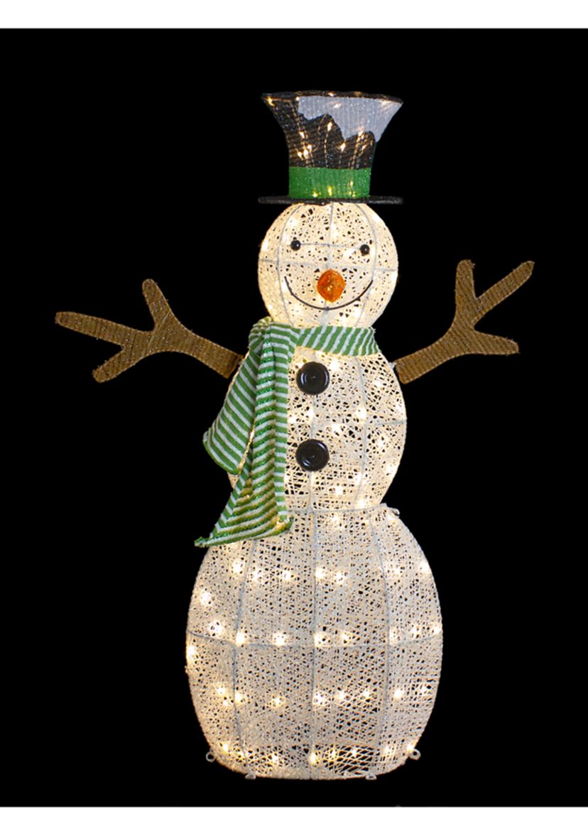 43Inch LED Lighted Snowman with Top Hat and Green Scarf Outdoor Christmas Decoration
