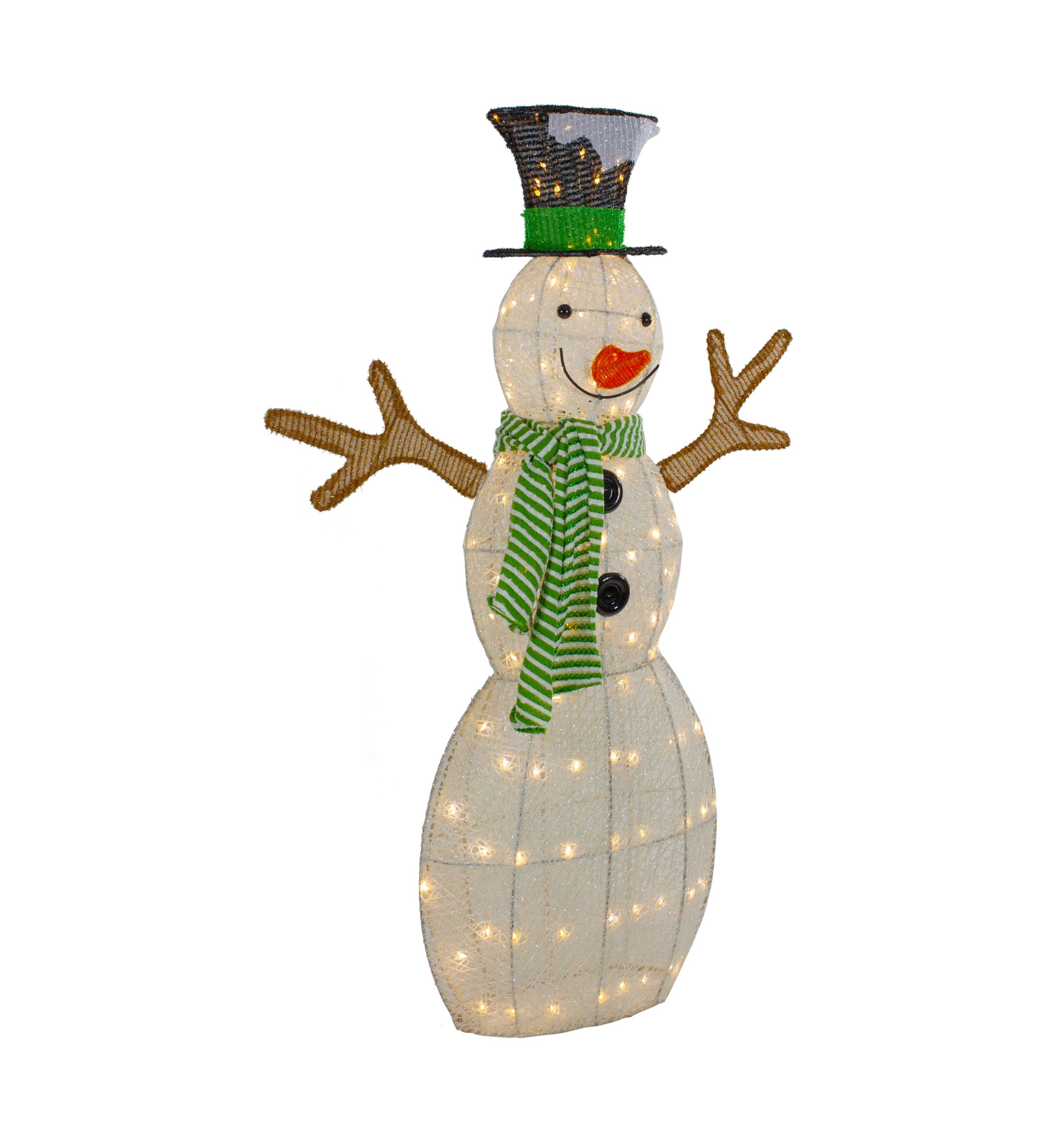 43Inch LED Lighted Snowman with Top Hat and Green Scarf Outdoor Christmas Decoration