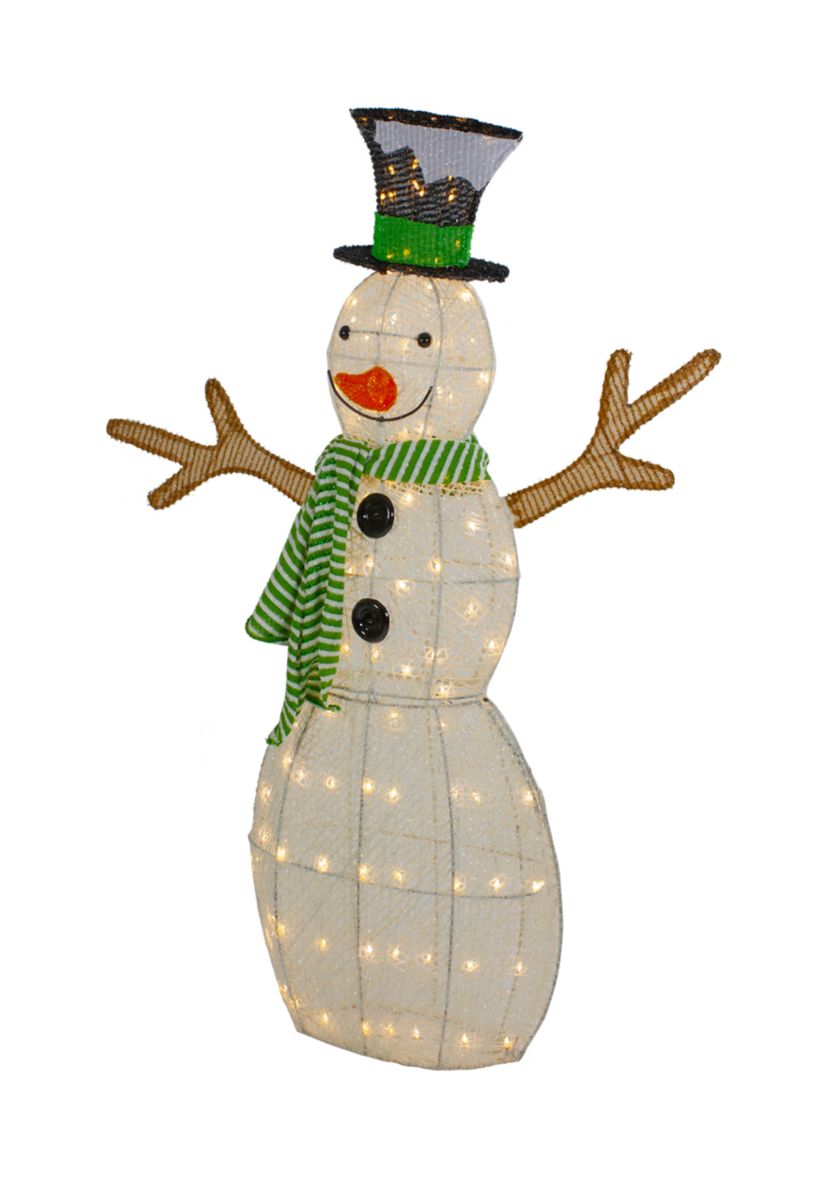 43Inch LED Lighted Snowman with Top Hat and Green Scarf Outdoor Christmas Decoration