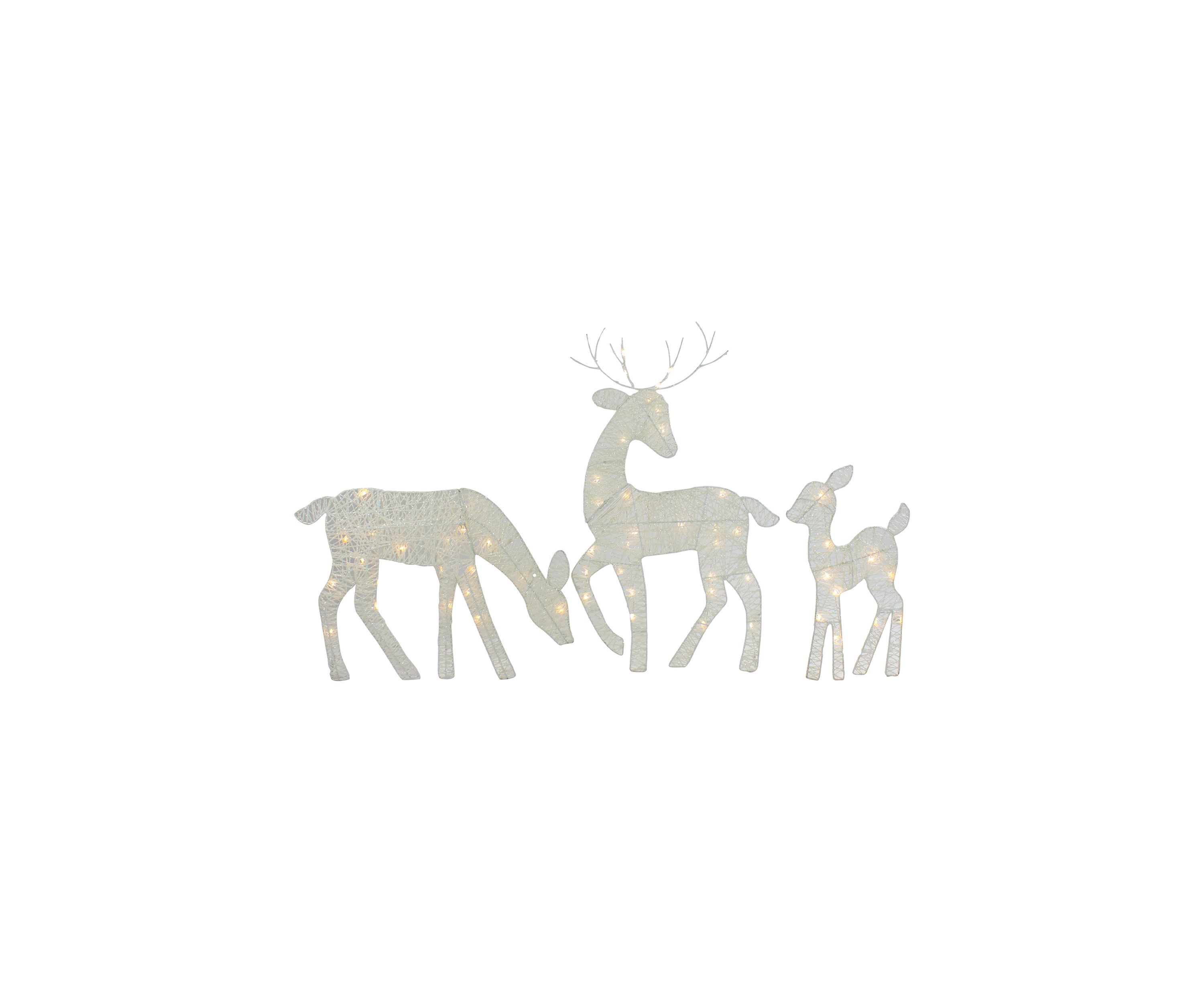 Set of 3 LED Lighted White Reindeer Family Outdoor Christmas Decorations 29Inch