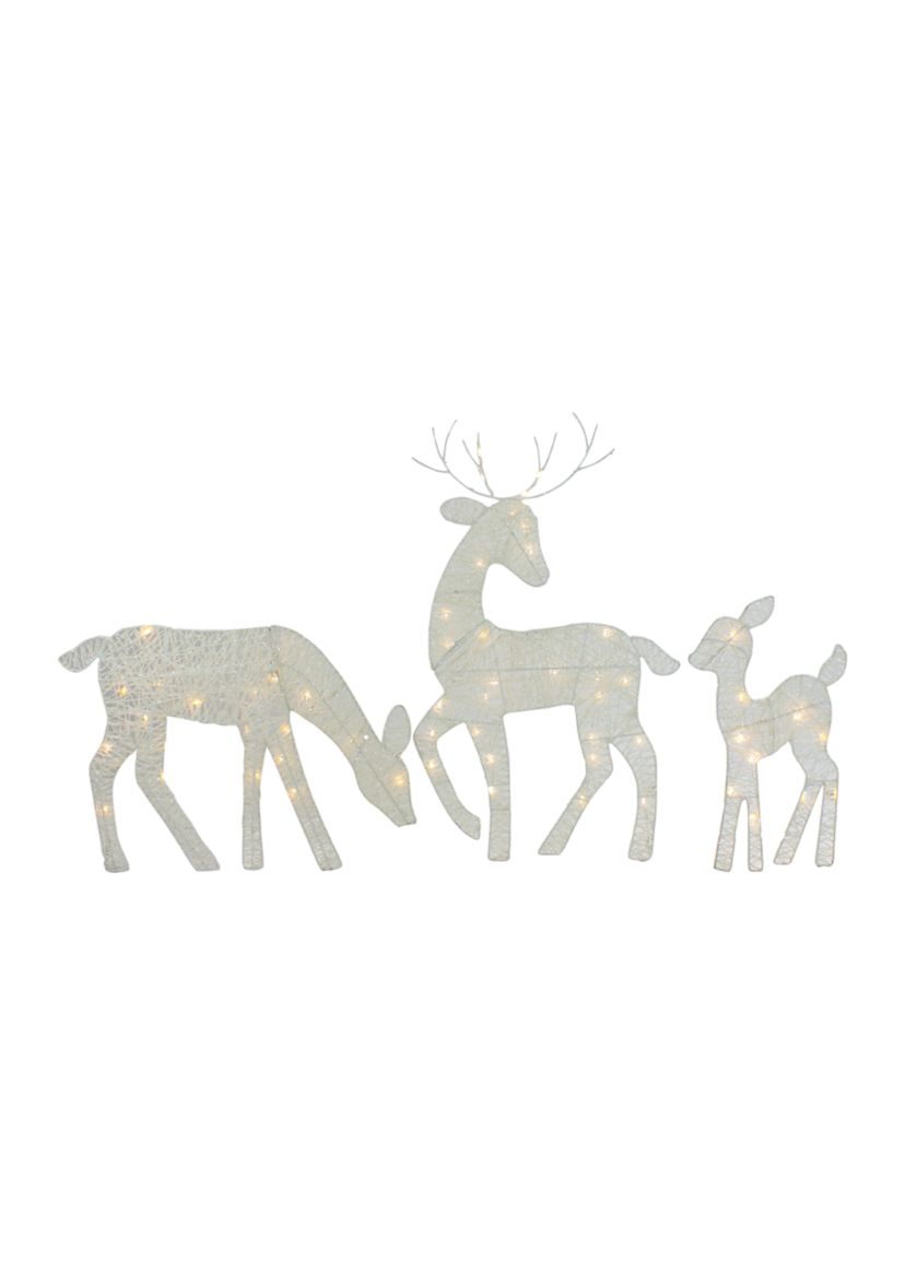 Set of 3 LED Lighted White Reindeer Family Outdoor Christmas Decorations 29Inch