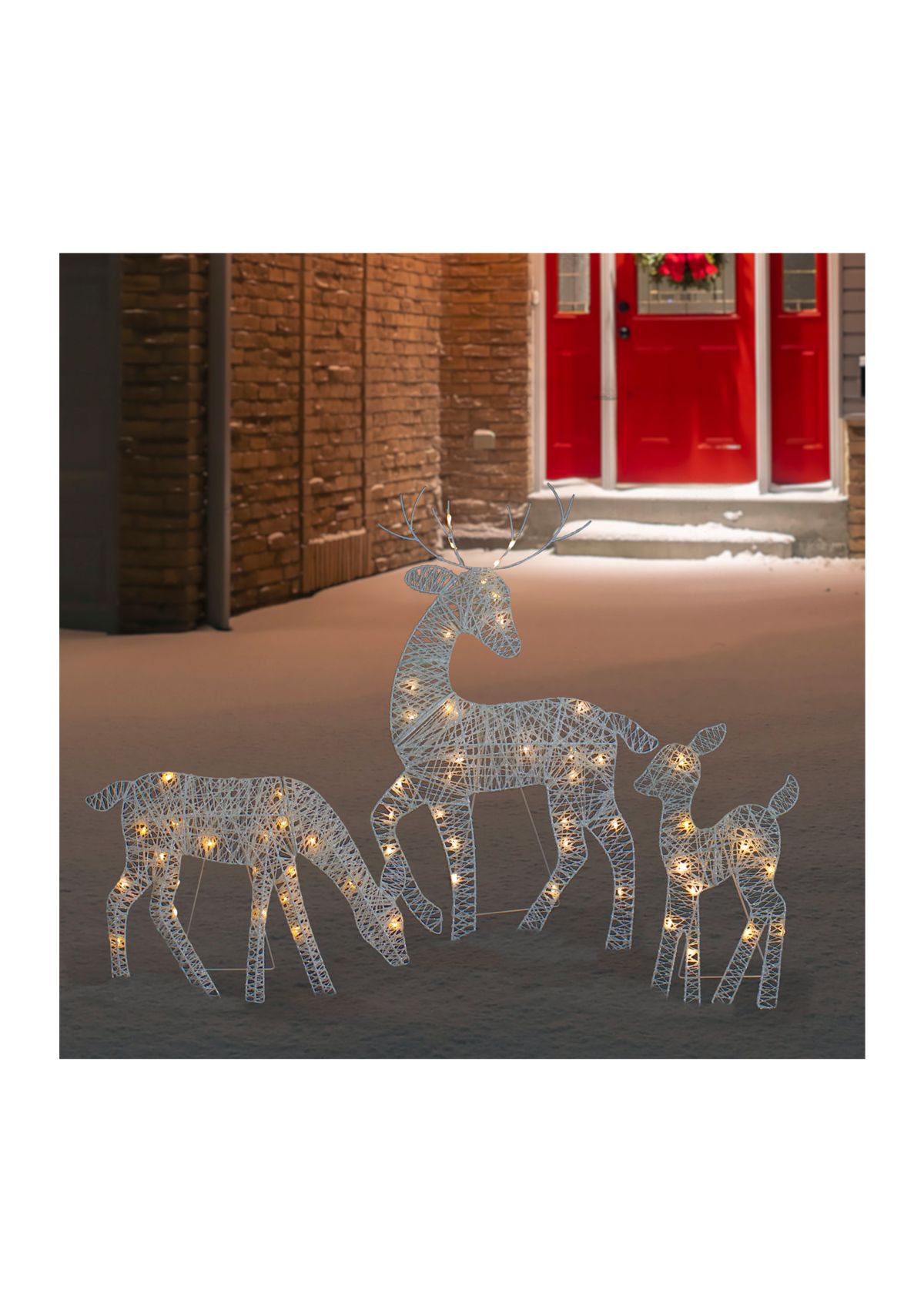 Set of 3 LED Lighted White Reindeer Family Outdoor Christmas Decorations 29Inch