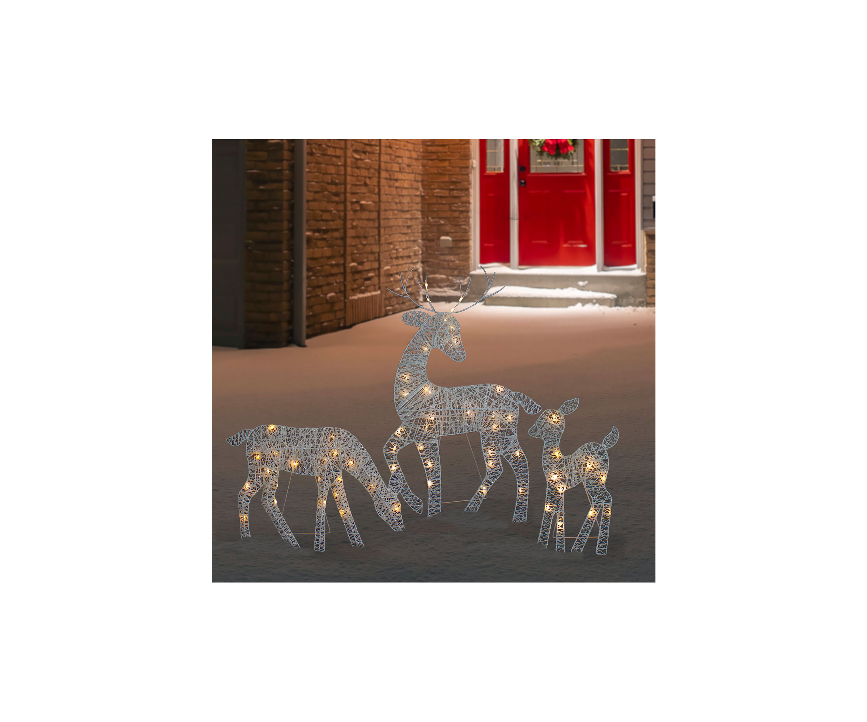 Set of 3 LED Lighted White Reindeer Family Outdoor Christmas Decorations 29Inch