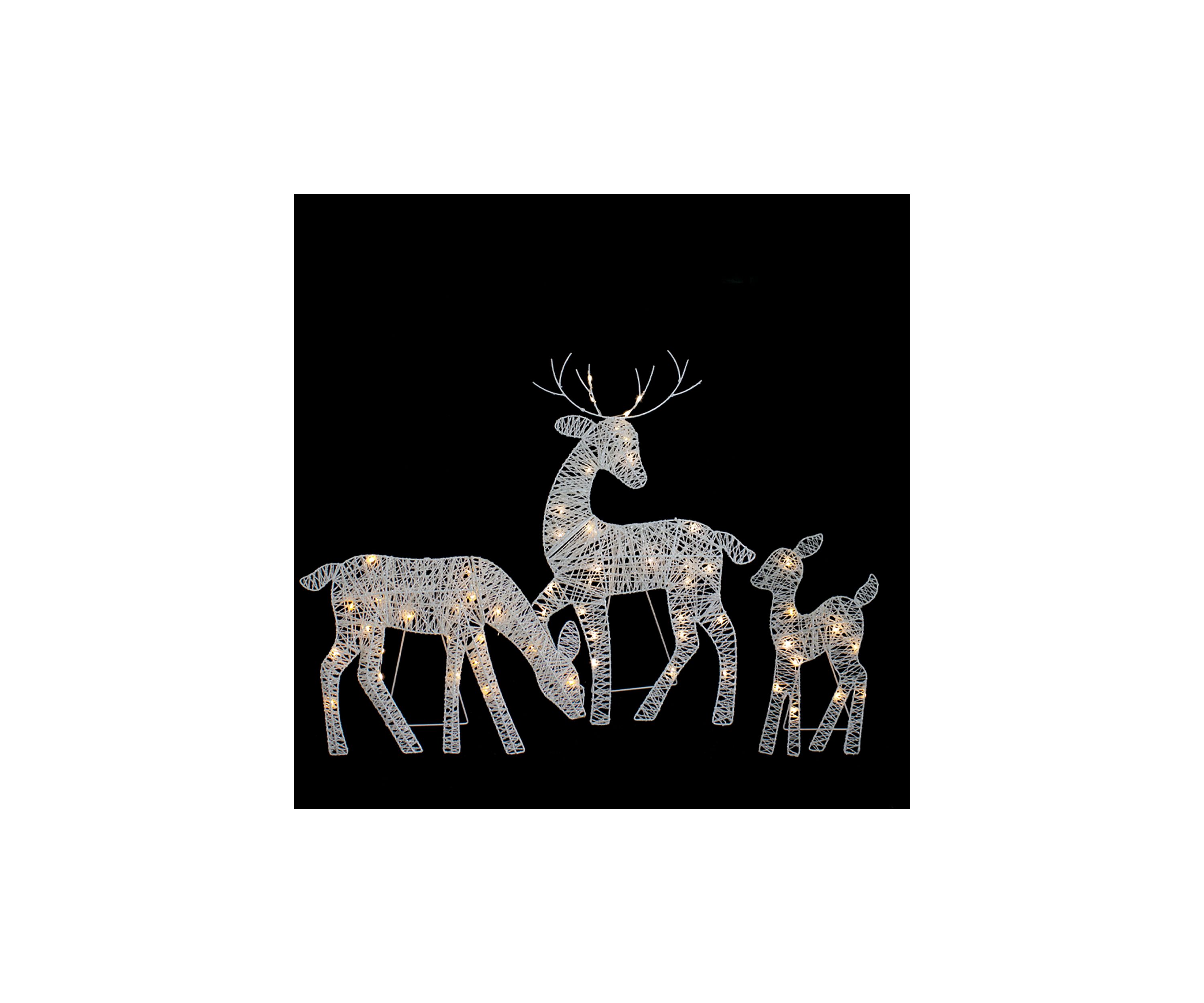 Set of 3 LED Lighted White Reindeer Family Outdoor Christmas Decorations 29Inch
