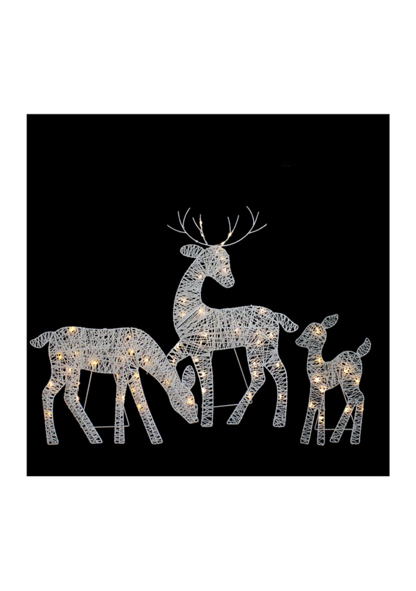 Set of 3 LED Lighted White Reindeer Family Outdoor Christmas Decorations 29Inch