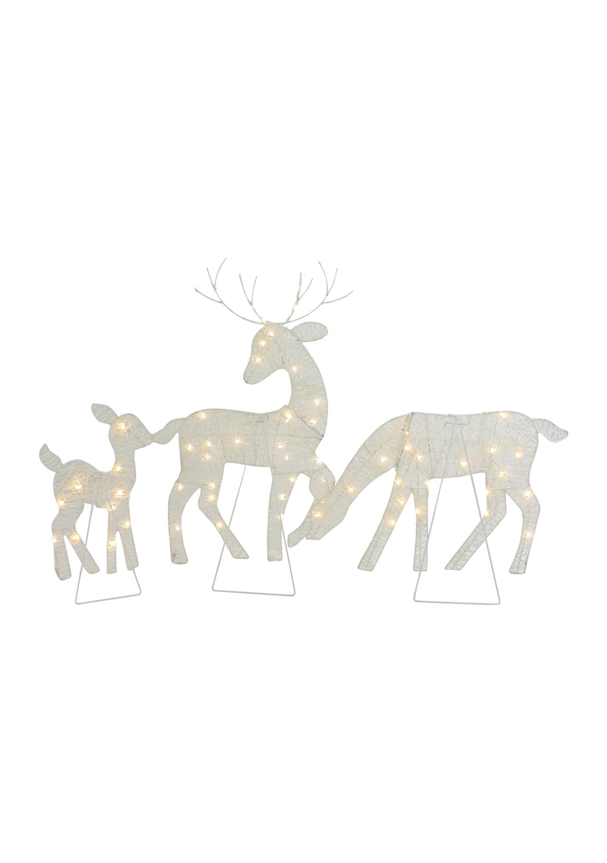 Set of 3 LED Lighted White Reindeer Family Outdoor Christmas Decorations 29Inch