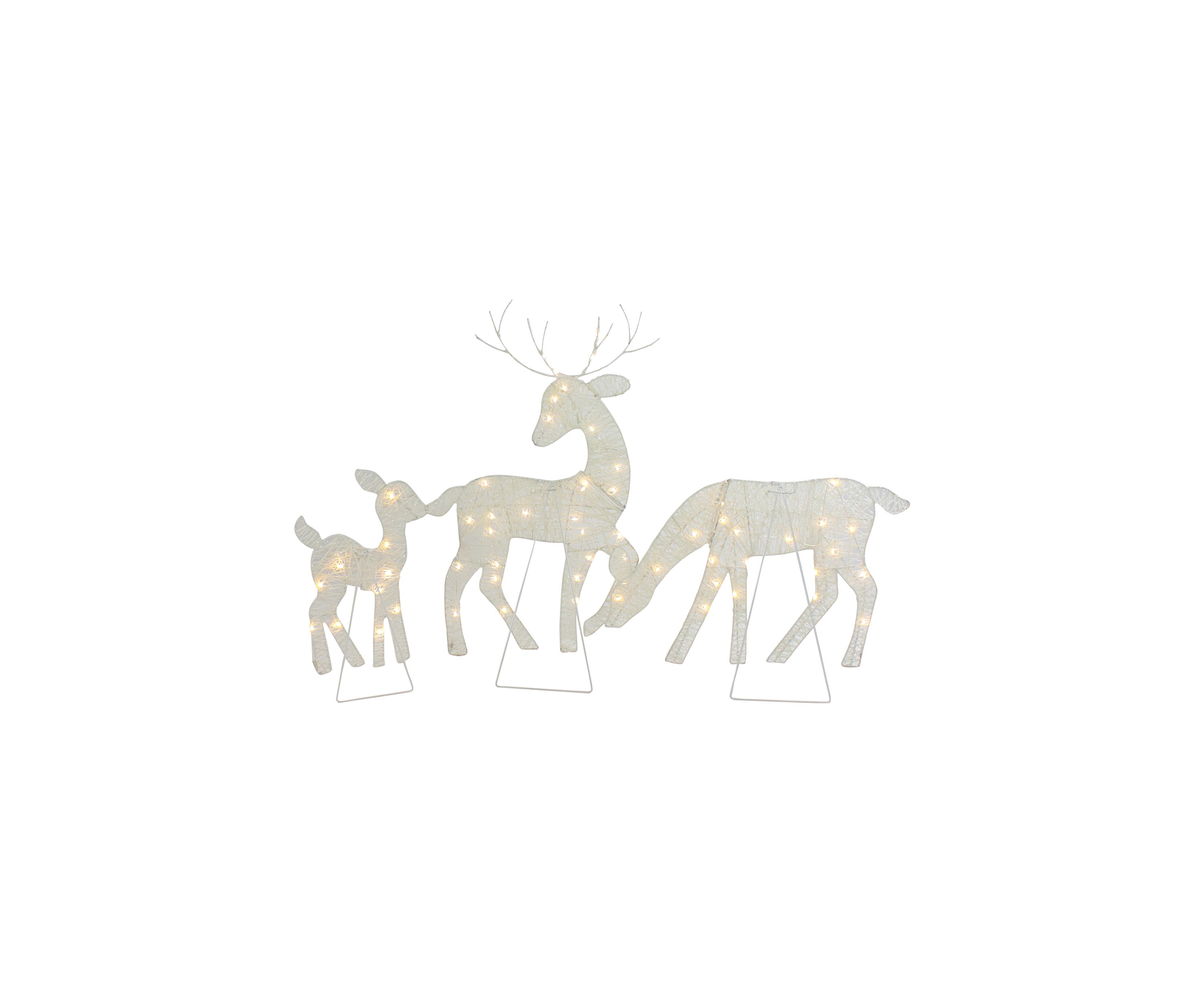 Set of 3 LED Lighted White Reindeer Family Outdoor Christmas Decorations 29Inch