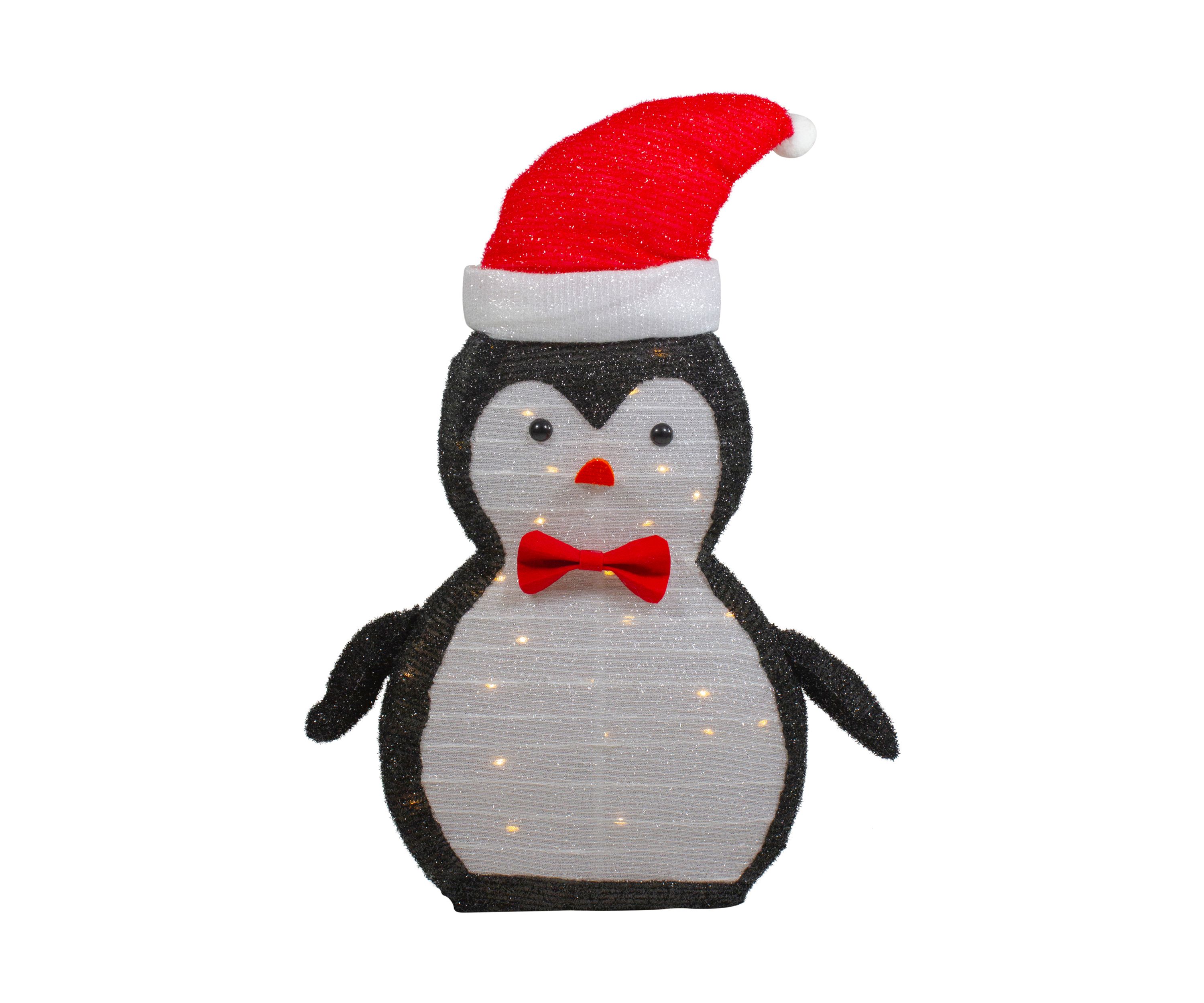 28Inch LED Lighted Tinsel Penguin in Santa Hat Outdoor Christmas Decoration