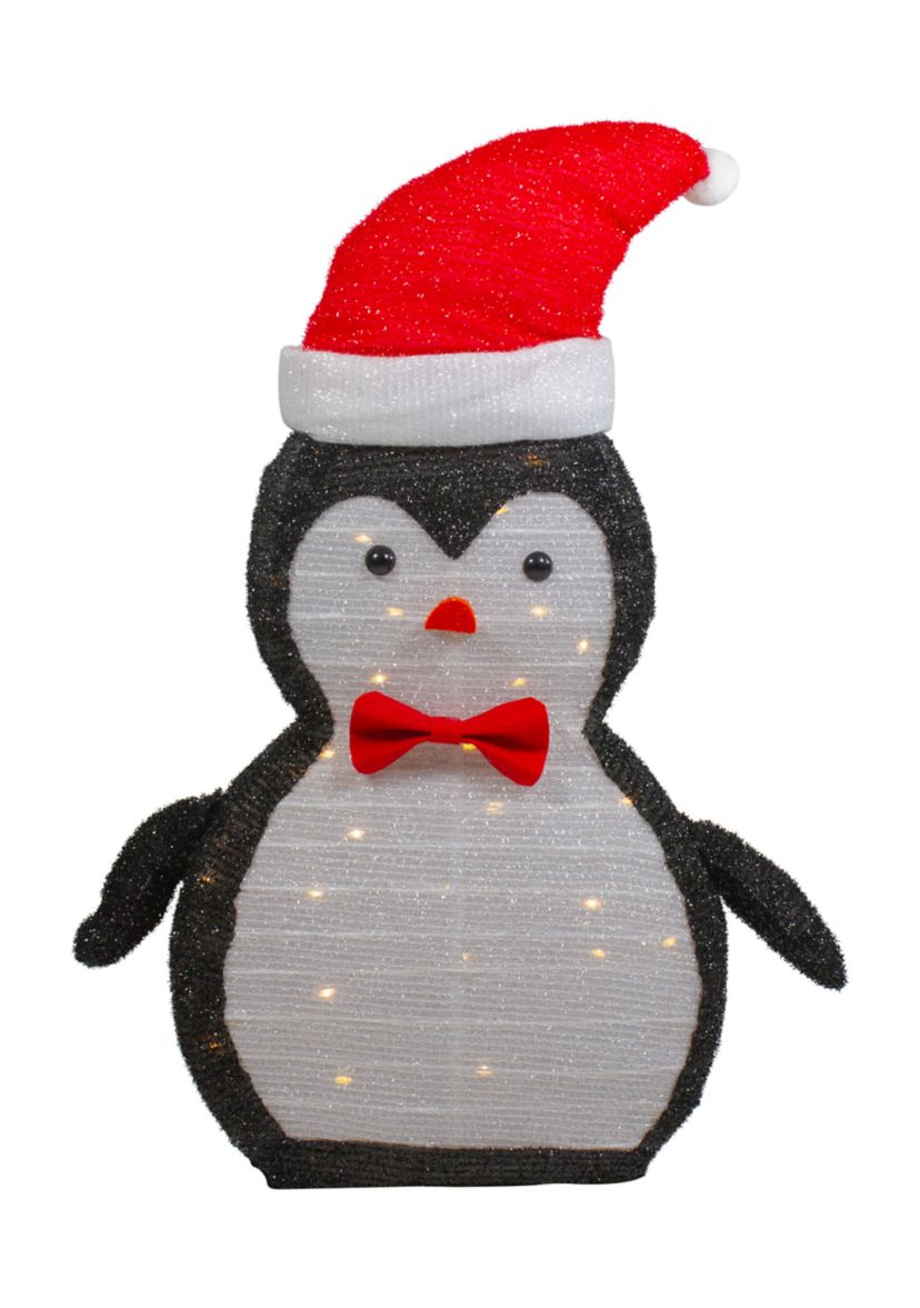 28Inch LED Lighted Tinsel Penguin in Santa Hat Outdoor Christmas Decoration