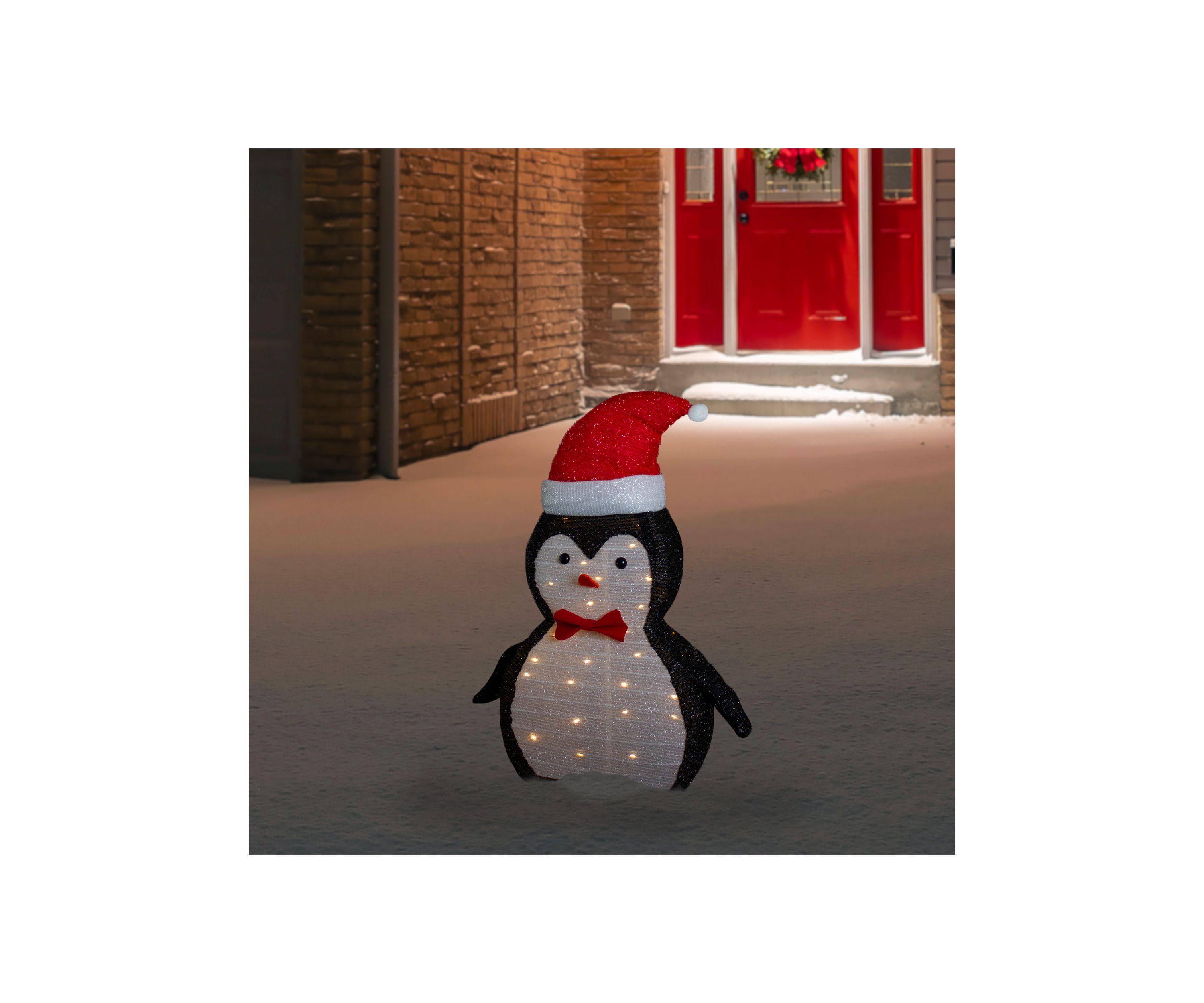 28Inch LED Lighted Tinsel Penguin in Santa Hat Outdoor Christmas Decoration