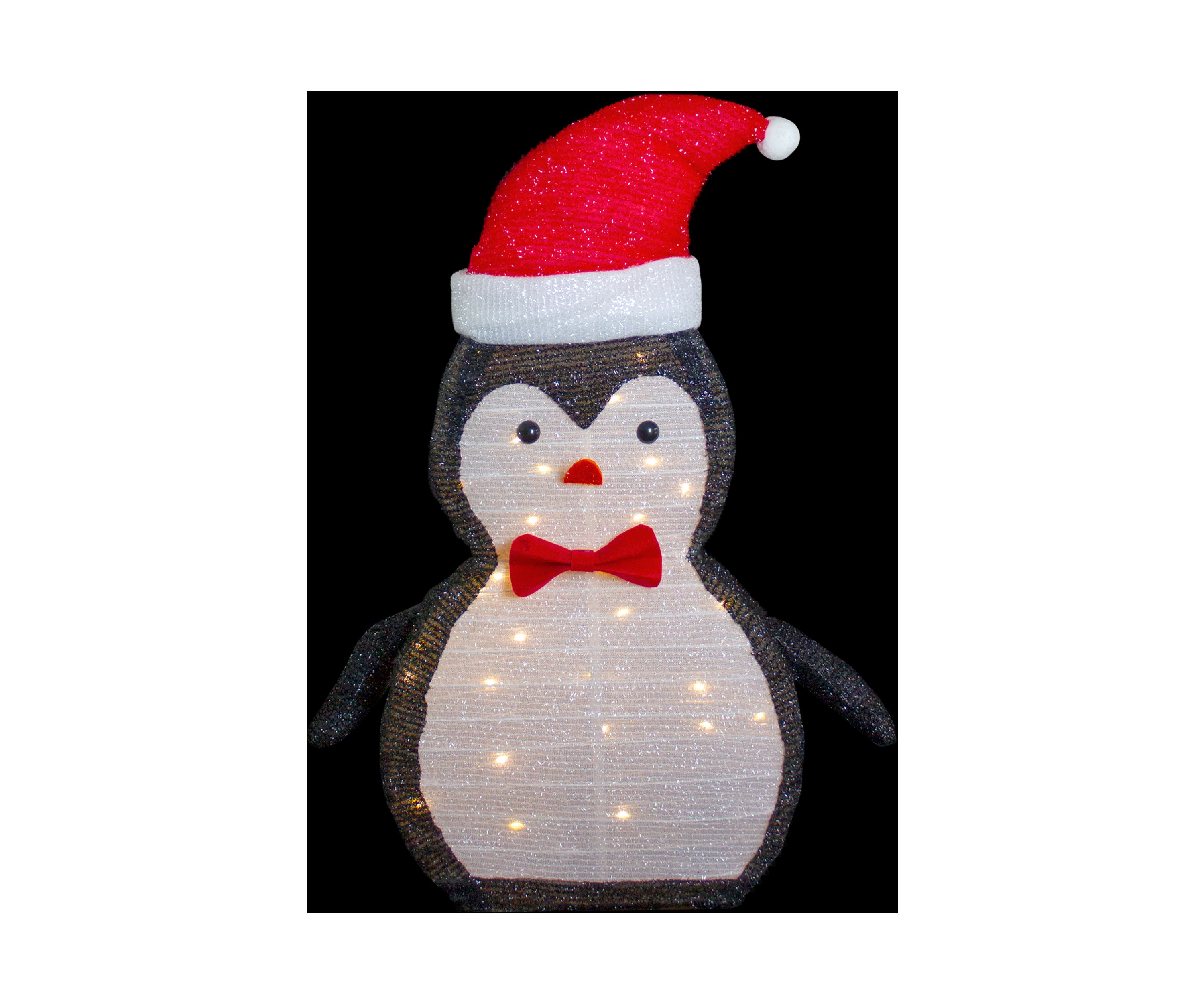 28Inch LED Lighted Tinsel Penguin in Santa Hat Outdoor Christmas Decoration